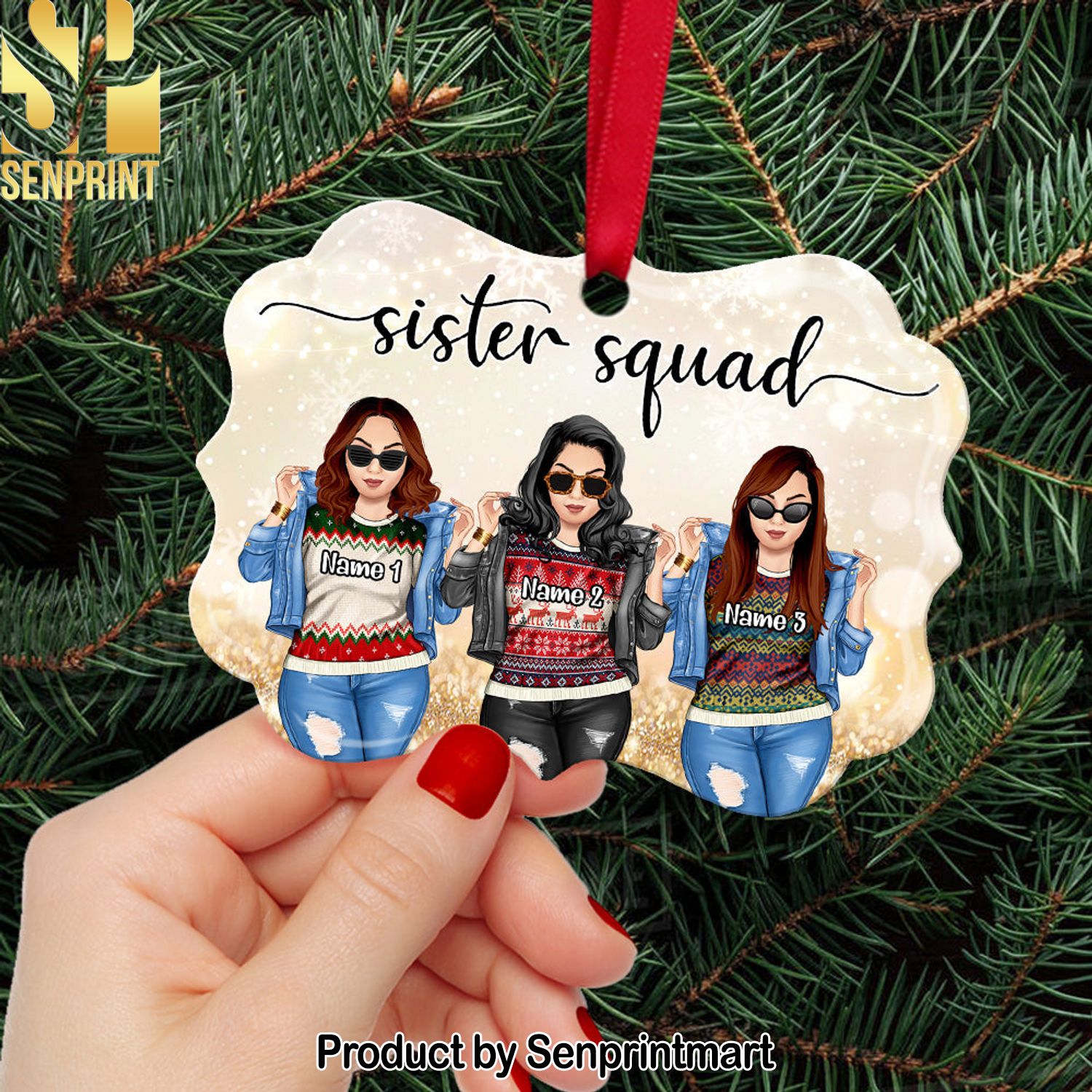 Sister Squad, Personalized Friends Benelux Ornament, Christmas Gift Afro Girls, Trip Girls