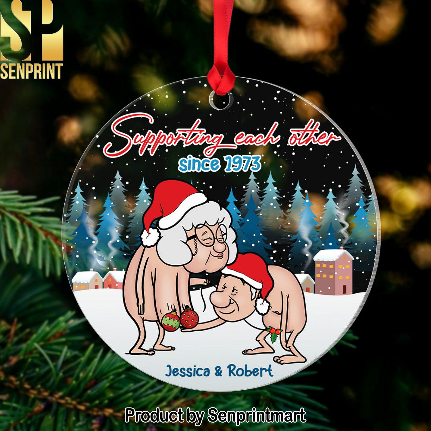 Supporting Each Other, Funny Old Couple Ornament, Personalized Acrylic Ornament, Gift For Christmas