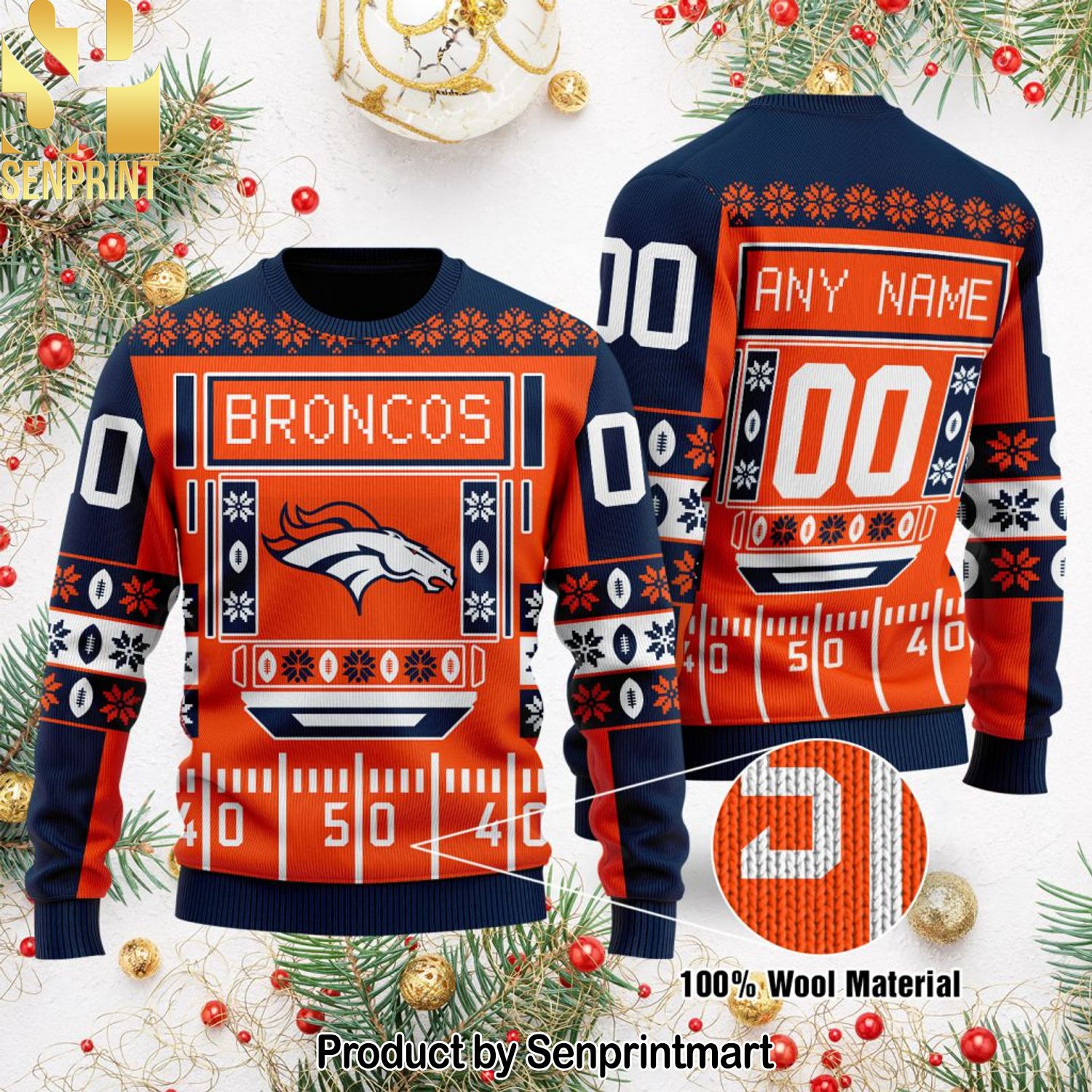 Denver Broncos NFL Knitting Pattern 3D Print Ugly Sweater