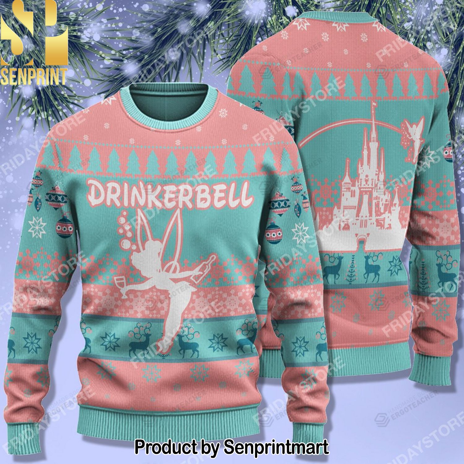 DN Drinkerbell Christmas Blue Pink For Christmas Gifts 3D Printed Ugly Christmas Sweater