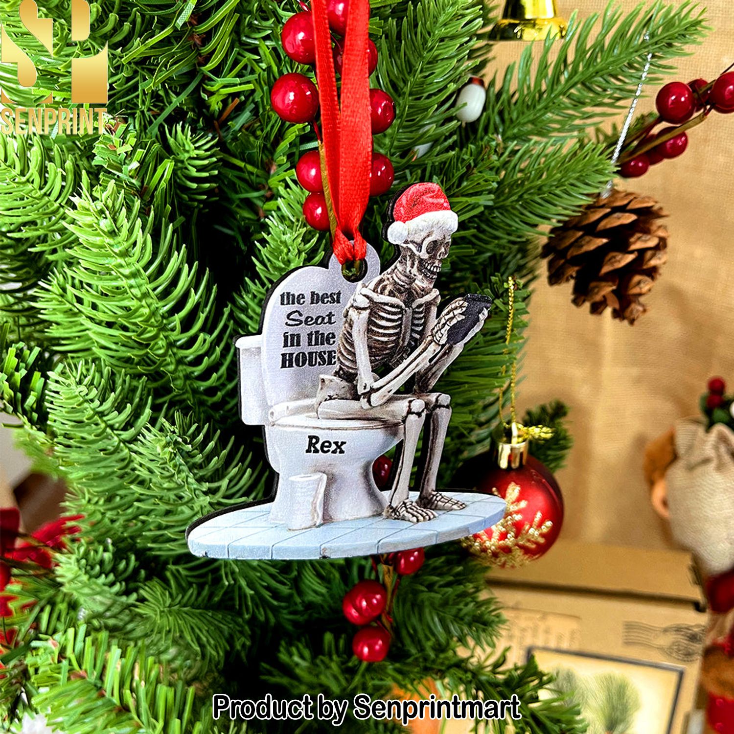 The Best Seat In The House, Personalized Funny Skull Ornament, Gift For Christmas