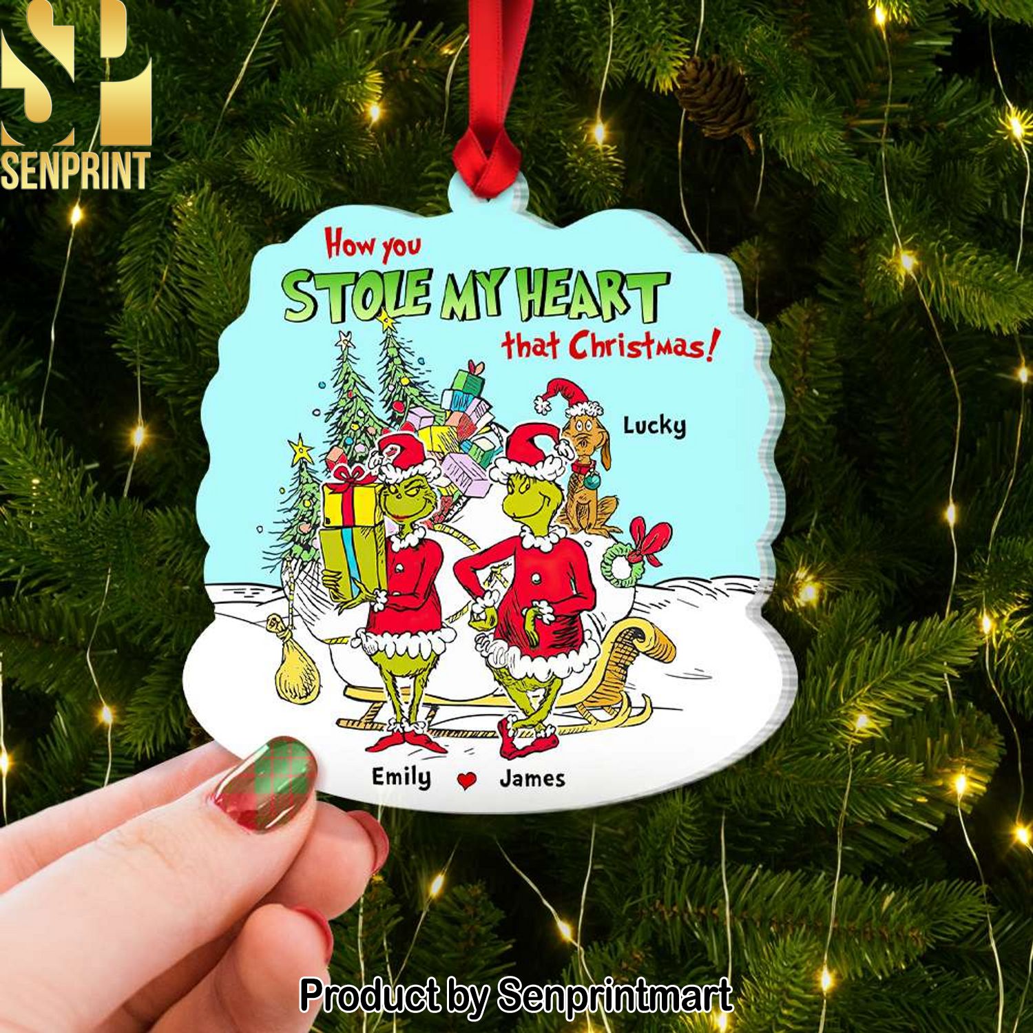 The Grinch How You Stole My Heart That Christmas, Couple Gift, Personalized Acrylic Ornament, Green Monster Couple Ornament, Christmas Gift