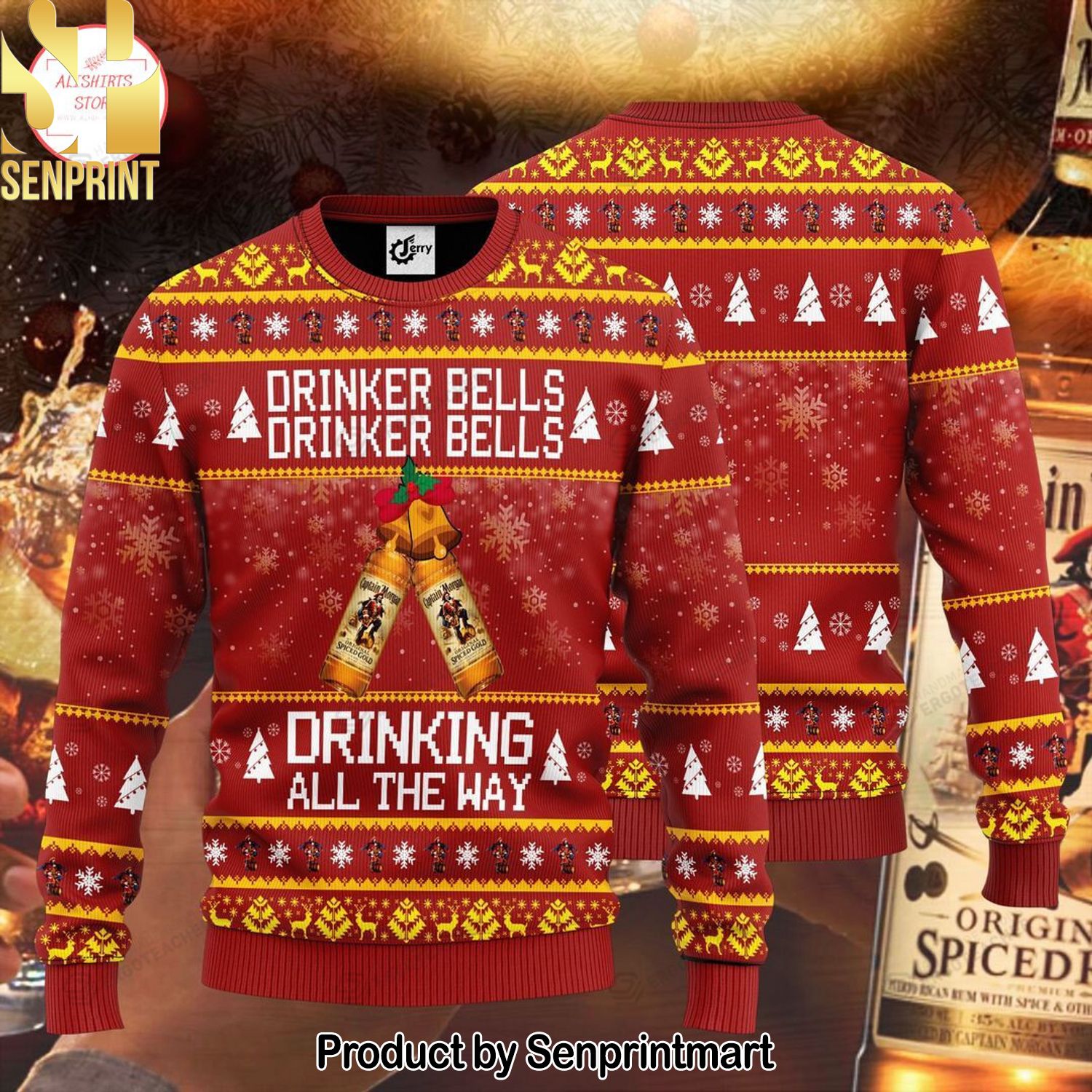 Drinker Bells Drinking All The Way For Christmas Gifts Christmas Ugly Wool Knitted Sweater