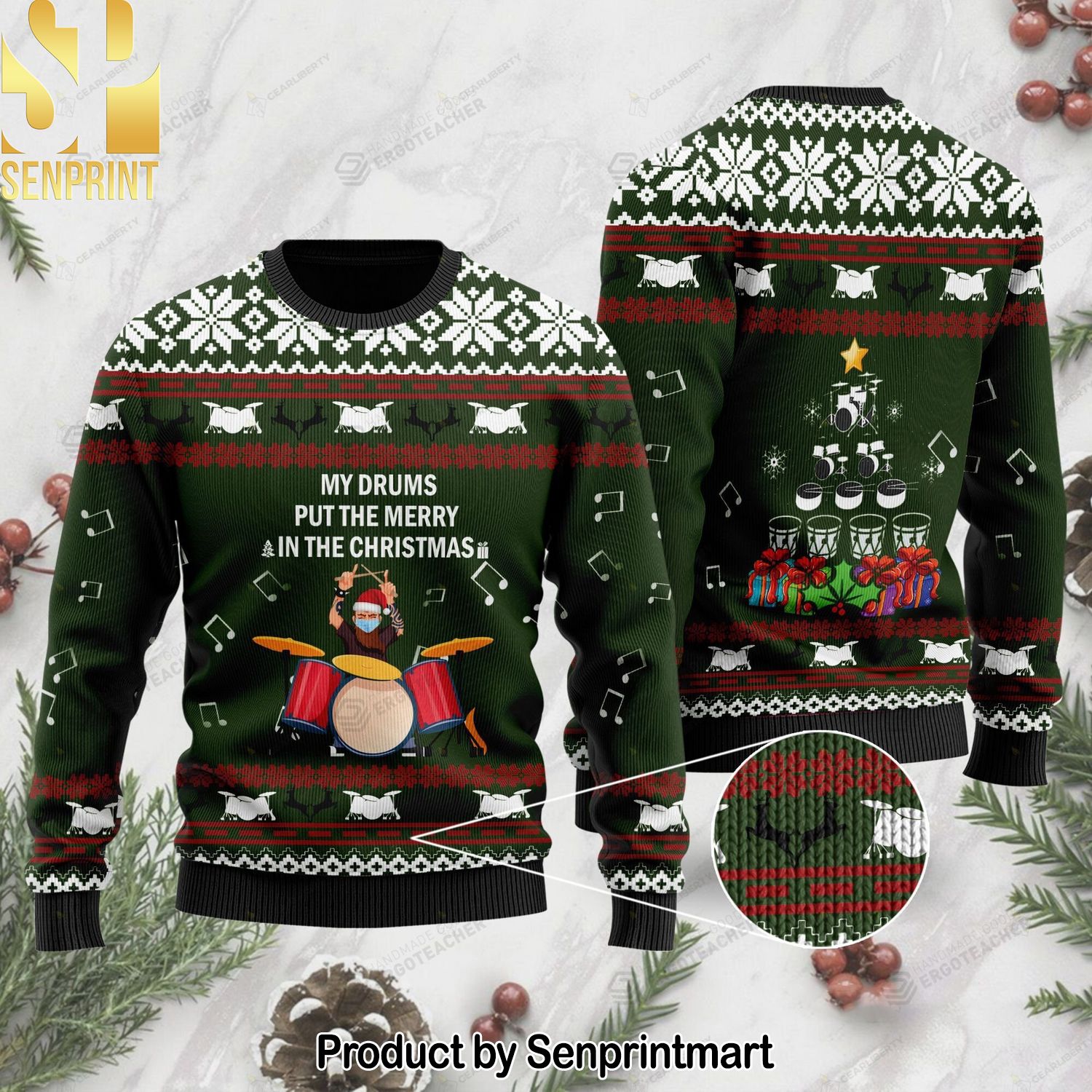 Drummer Knitting Pattern Ugly Christmas Sweater