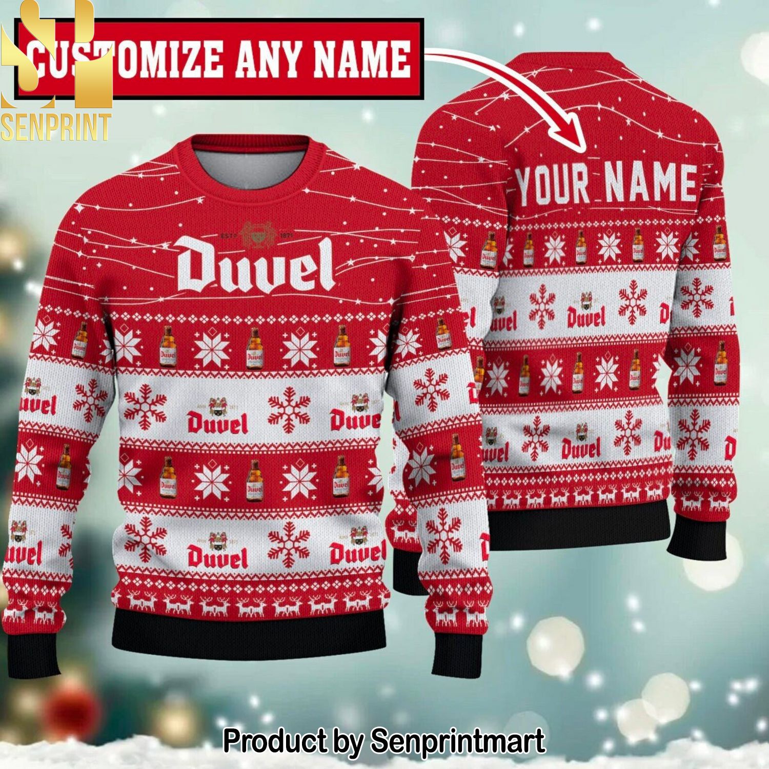 Duvel Twinkle Light Custom Name For Christmas Gifts Ugly Christmas Holiday Sweater