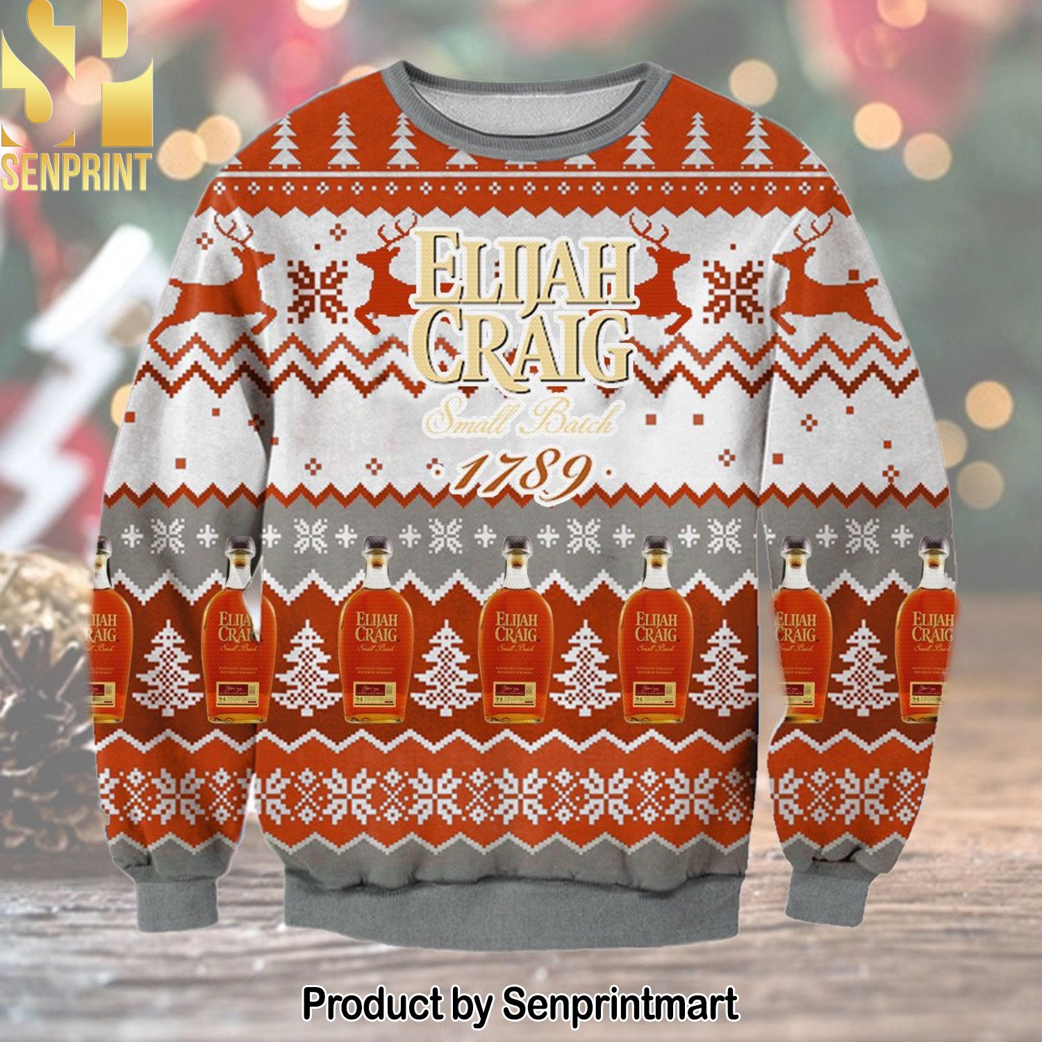 Elijah Craig Kentucky Straight Bourbon Whiskey For Christmas Gifts Ugly Xmas Wool Knitted Sweater