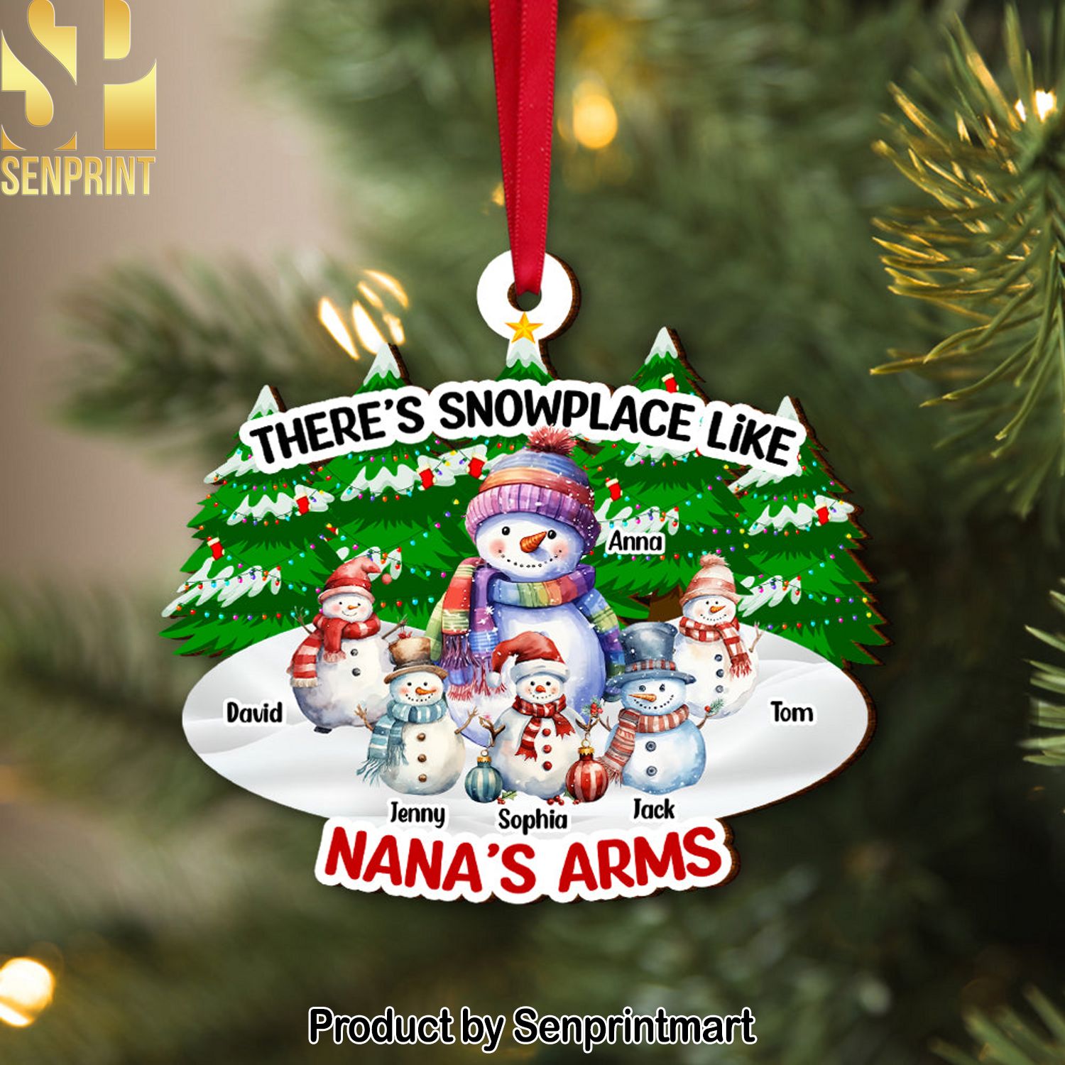 There’s Snowplace Like Nana’s Arms, Personalized Wood Ornament, Christmas Gift For Grandma