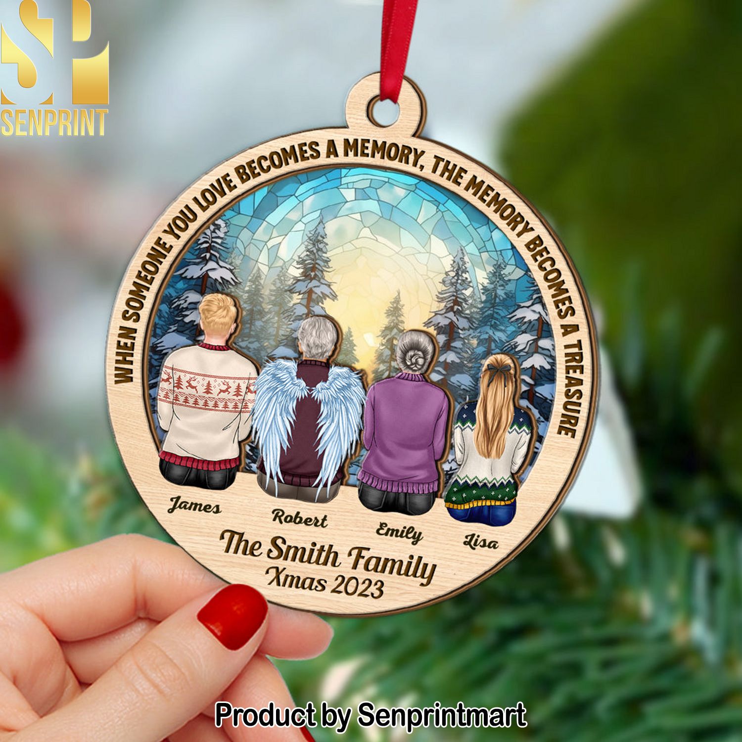 When Someone You Love Becomes A Memory, Gift For Family, Personalized Wood Ornament, Heaven Family Suncatcher Ornament, Christmas Gift