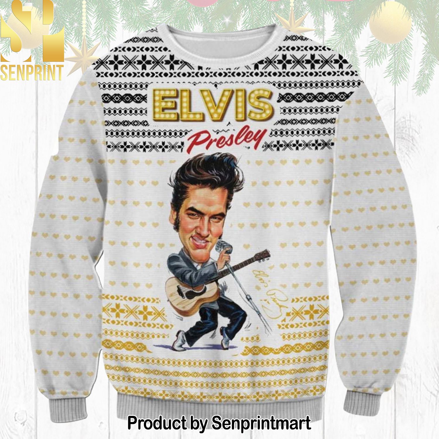 Elvis Presley For Christmas Gifts Ugly Xmas Wool Knitted Sweater