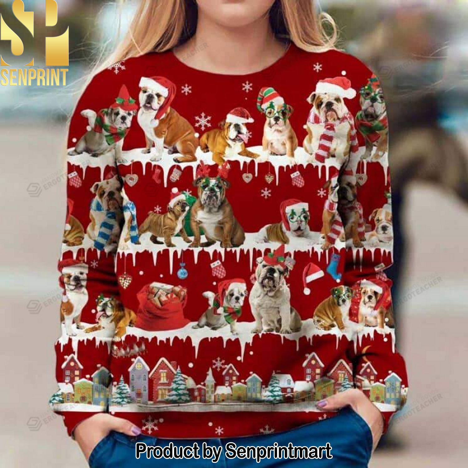 English Bulldog Snow Christmas For Christmas Gifts 3D Printed Ugly Christmas Sweater