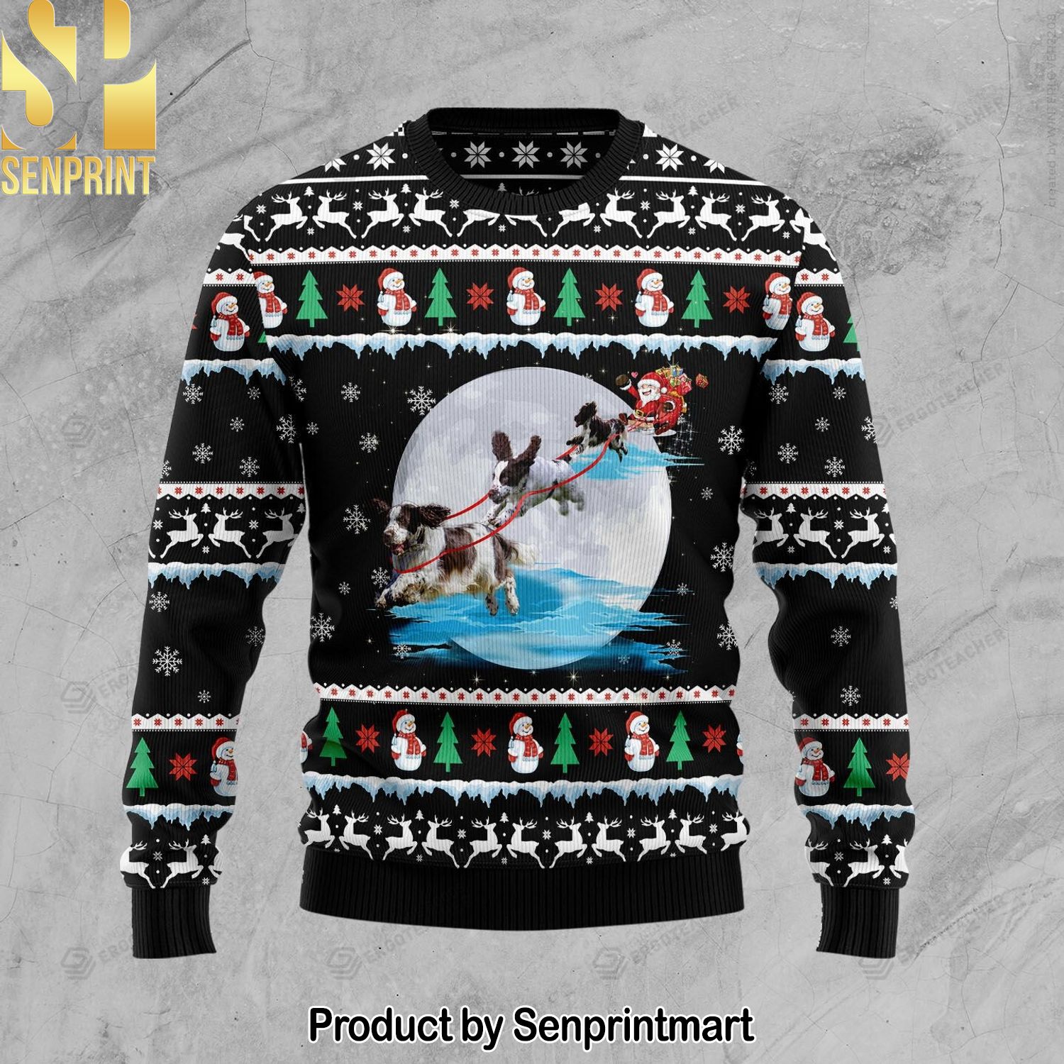 English Springer Spaniel Santa On Highway For Christmas Gifts Ugly Xmas Wool Knitted Sweater