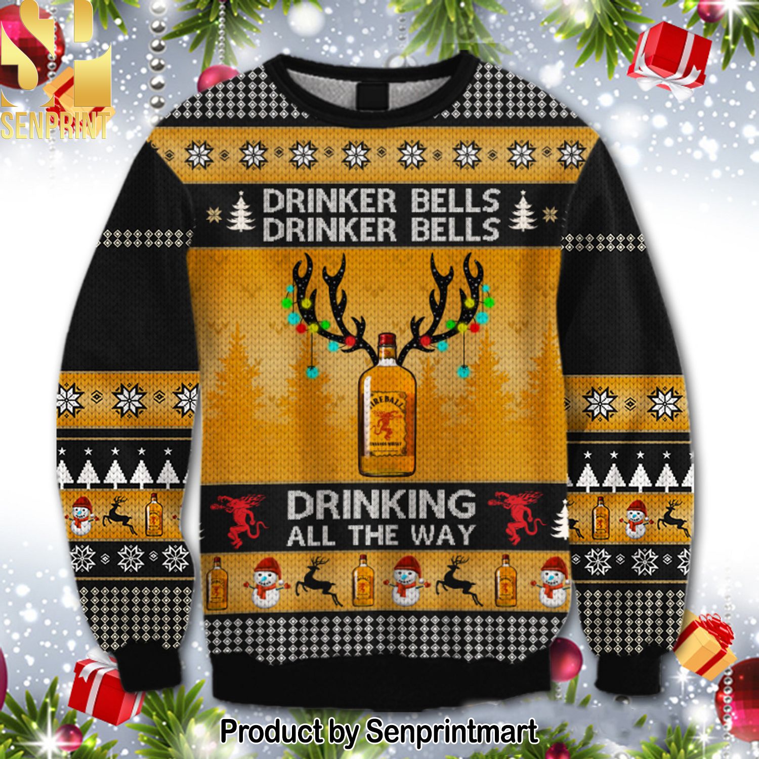 Fireball Drinker Bells For Christmas Gifts Ugly Christmas Sweater