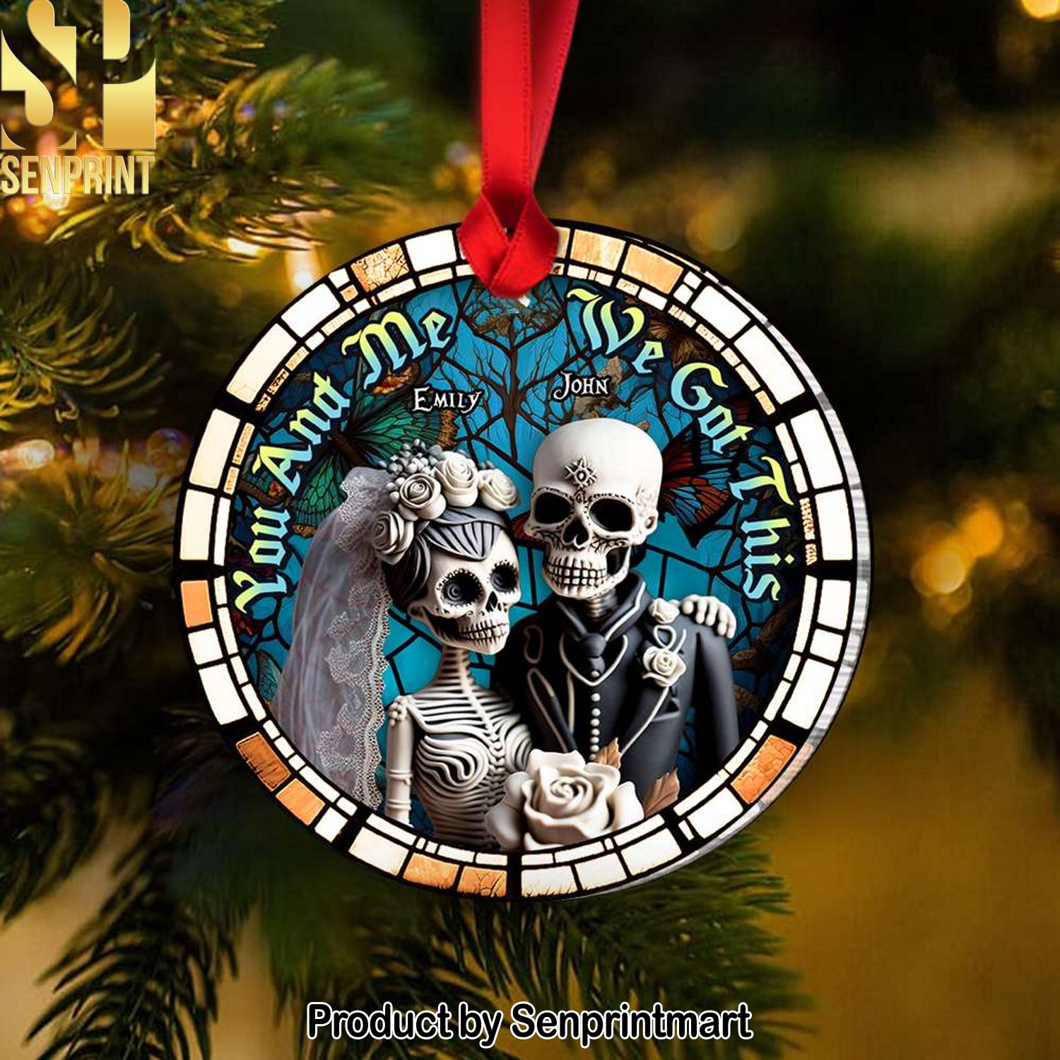 You And Me, We Got This, Couple Gift, Personalized Acrylic Ornament, Skull Couple Suncatcher Ornament, Christmas Gift