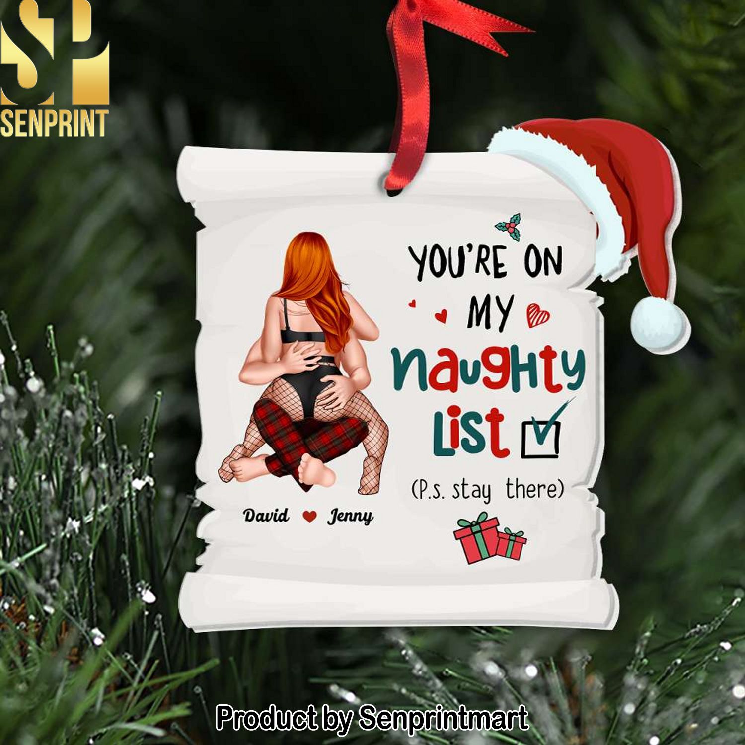 You’re On My Naughty List, Couple Gift, Personalized Acrylic Ornament, Funny Couple Ornament, Christmas Gift