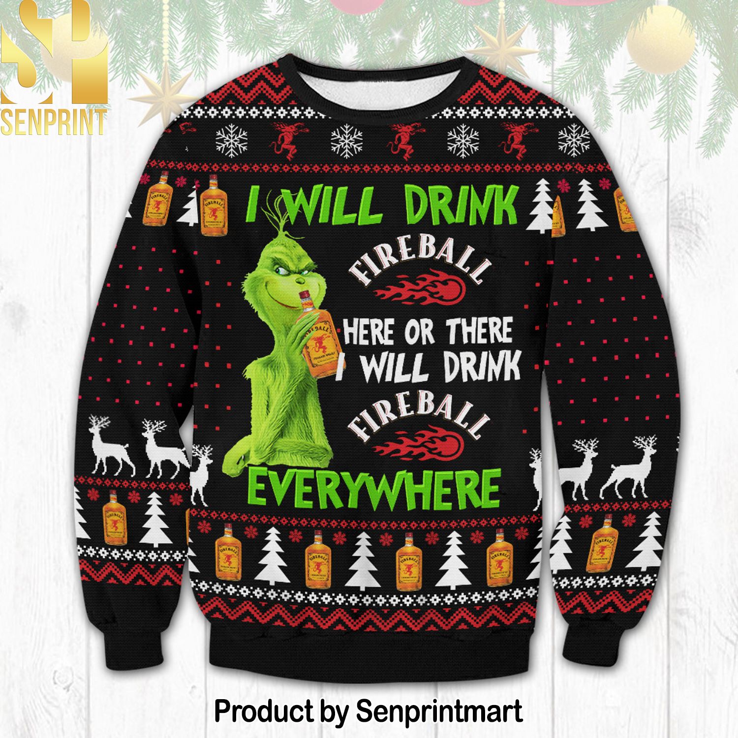 Fireball Grinch For Christmas Gifts Ugly Christmas Holiday Sweater