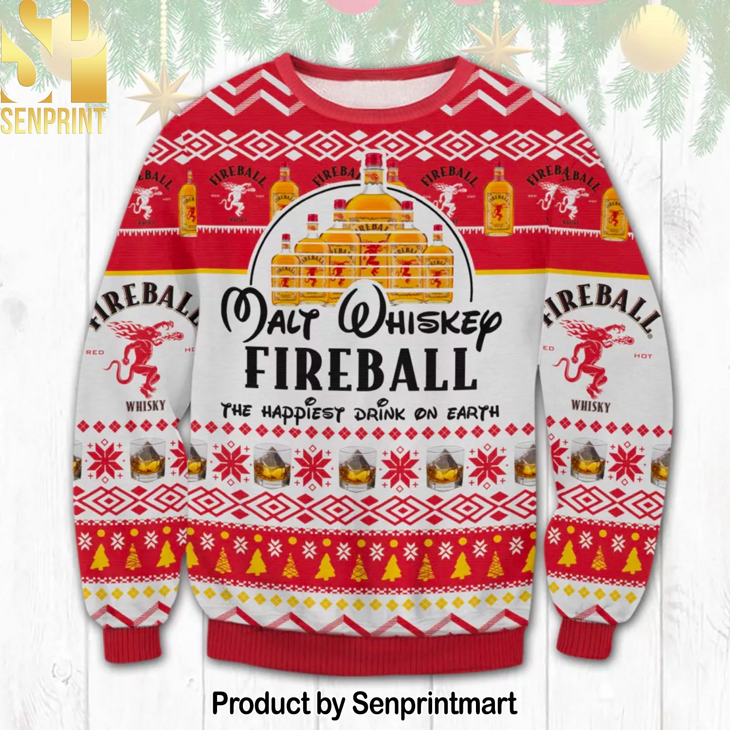 Fireball Happiest Drink 3D Printed Ugly Christmas Sweater