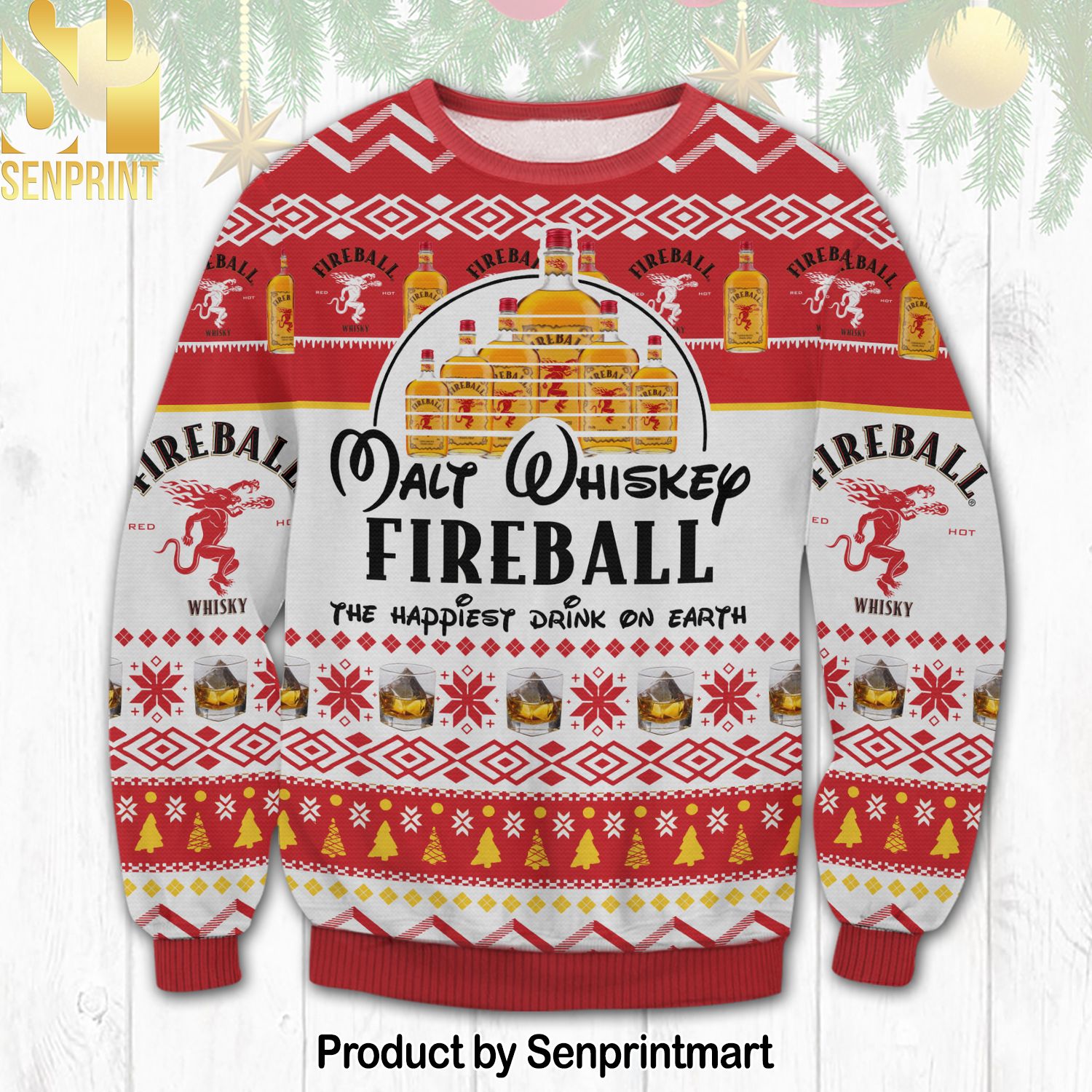 Fireball Happiest Drink Knitting Pattern Ugly Christmas Holiday Sweater