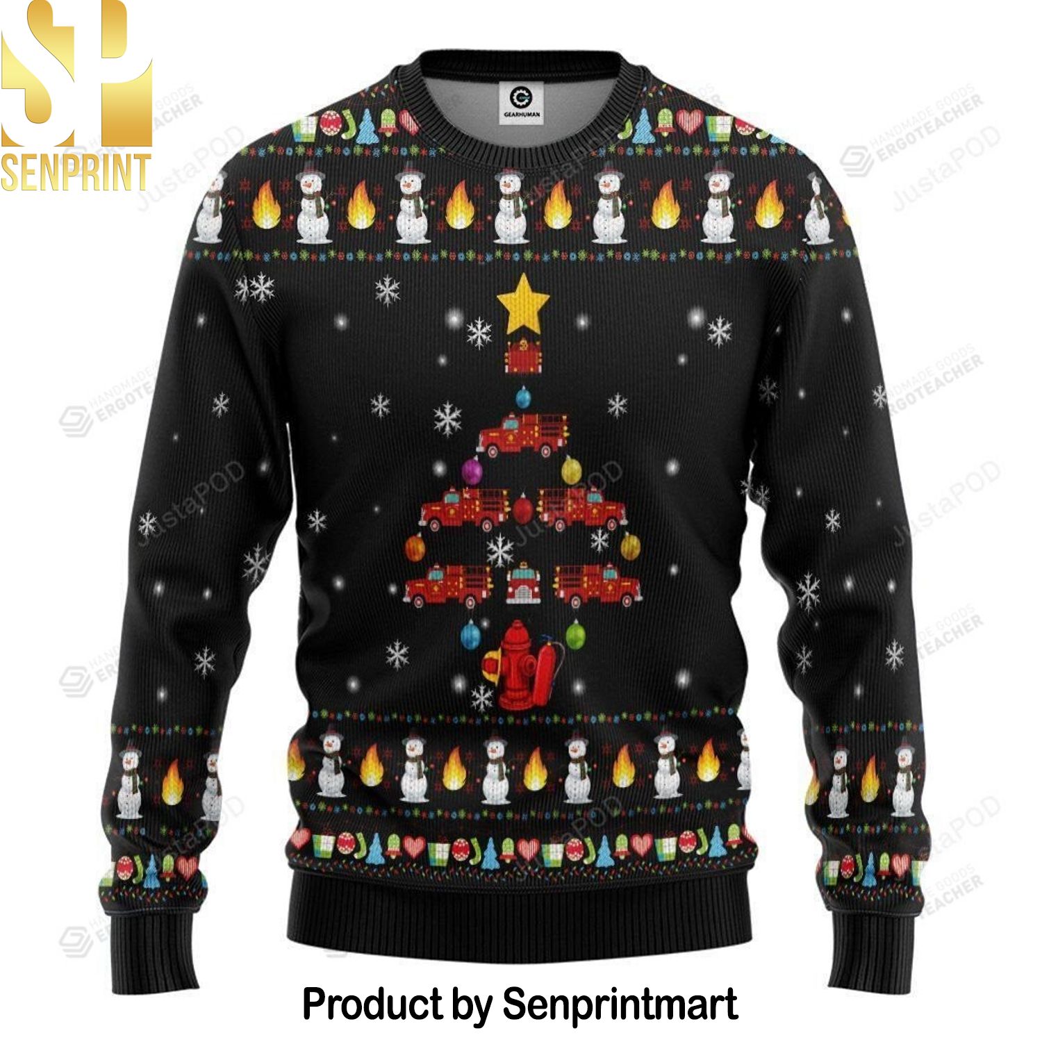 Firefighter Truck Christmas Tree For Christmas Gifts Ugly Christmas Sweater