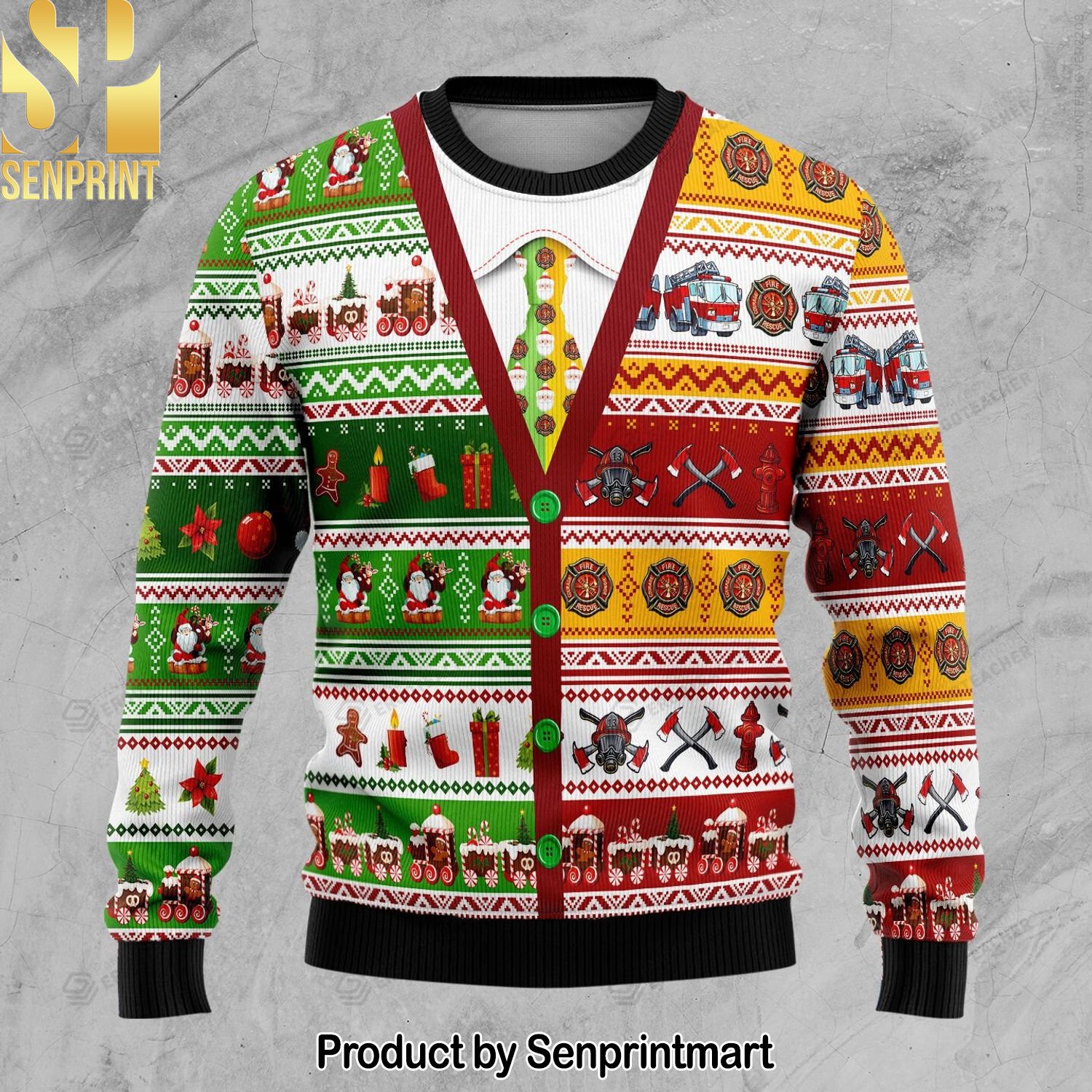 Firefighter Xmas Knitting Pattern 3D Print Ugly Sweater