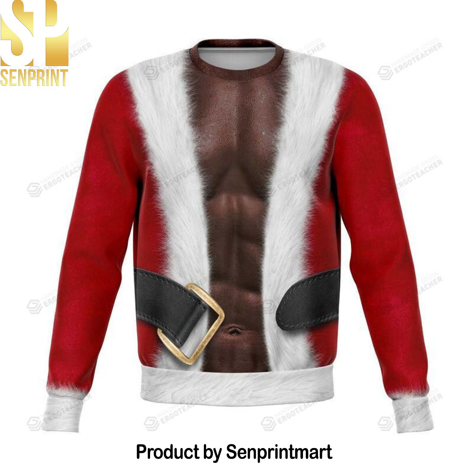 Fit Santa Bare Chest Santa Christmas Ugly Wool Knitted Sweater