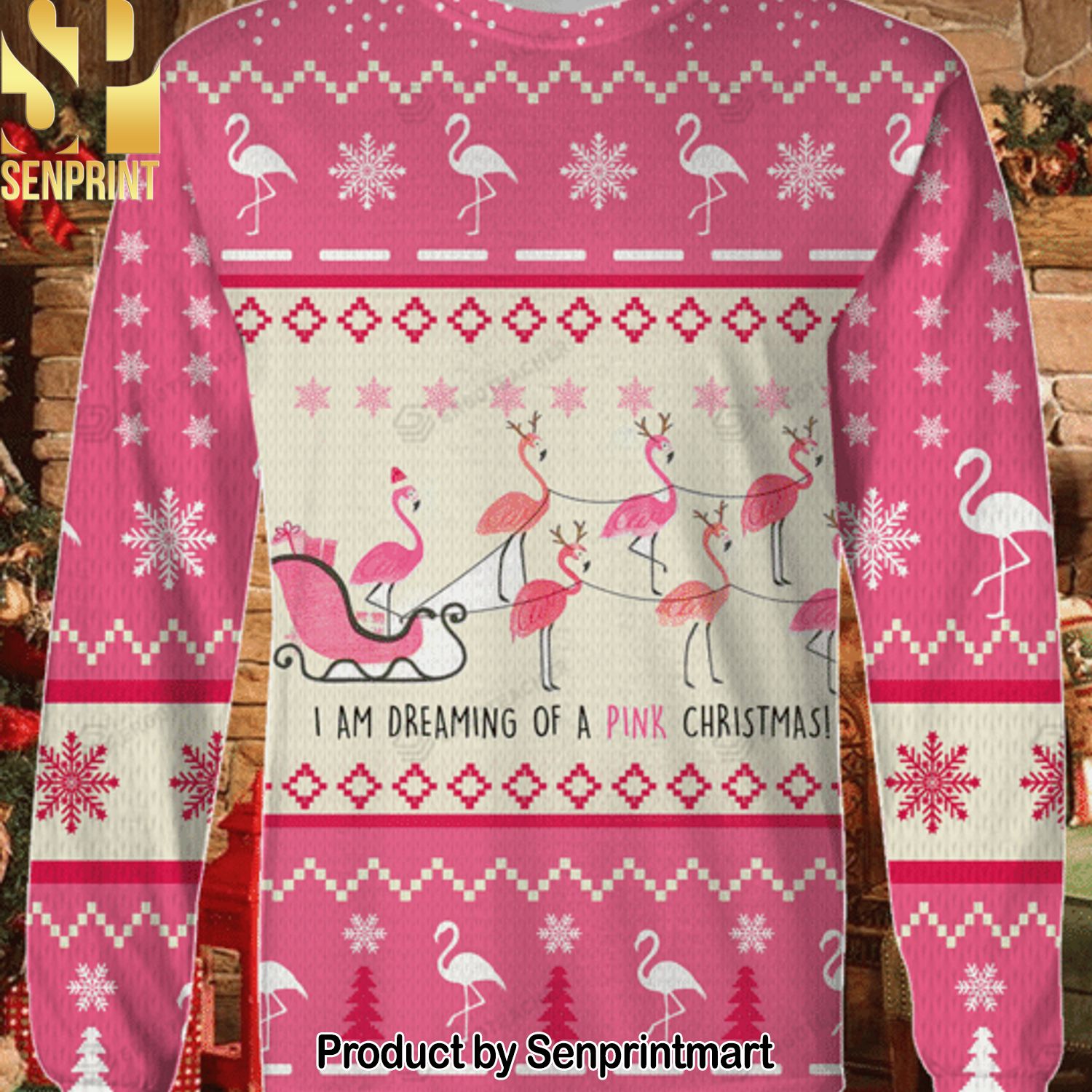 Flamingo I’m Dreaming Of A Pink Ugly Christmas Wool Knitted Sweater