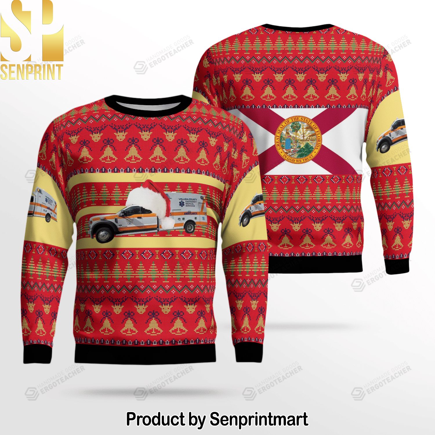 Florida Volusia County Ems 3D Printed Ugly Christmas Sweater