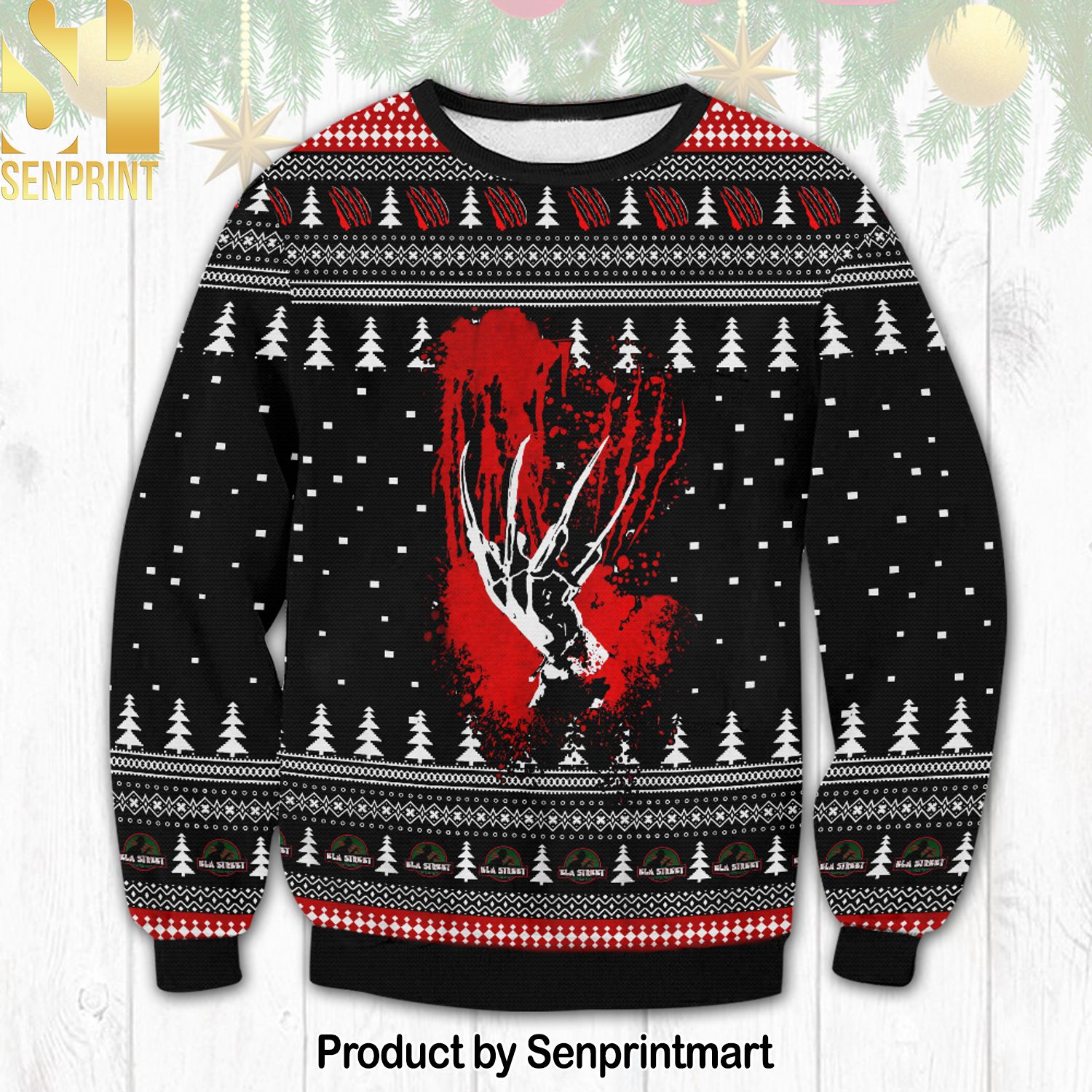 Freddy Krueger Hand 3D Printed Ugly Christmas Sweater