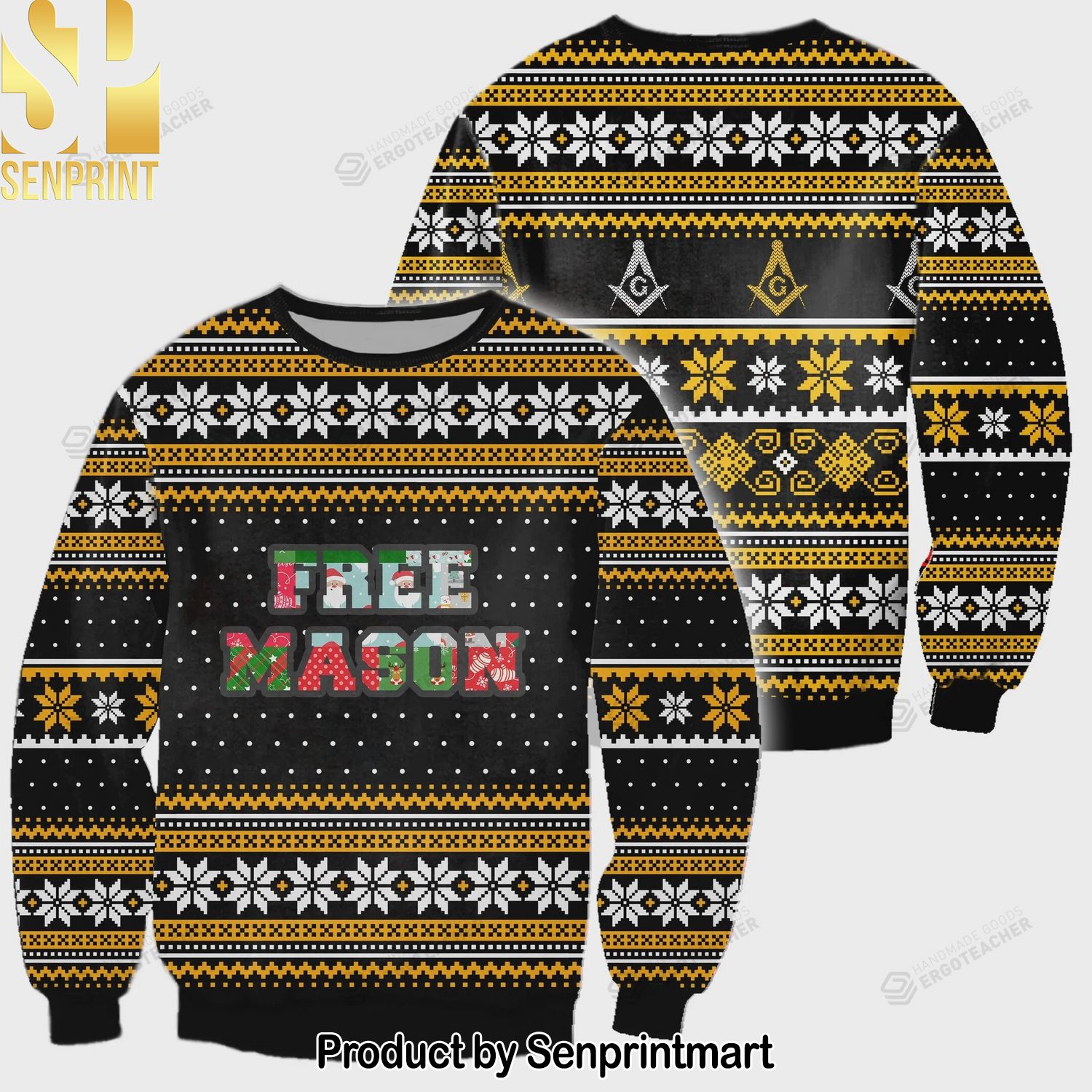 Freemason Christmas All Over For Christmas Gifts 3D Printed Ugly Christmas Sweater