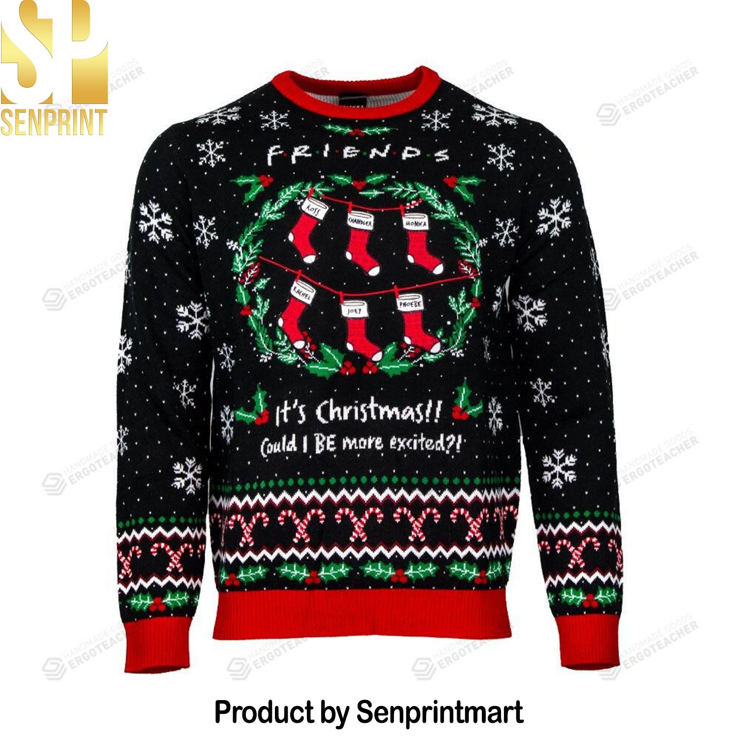 Friends Could I Be More Excited Ugly Xmas Wool Knitted Sweater