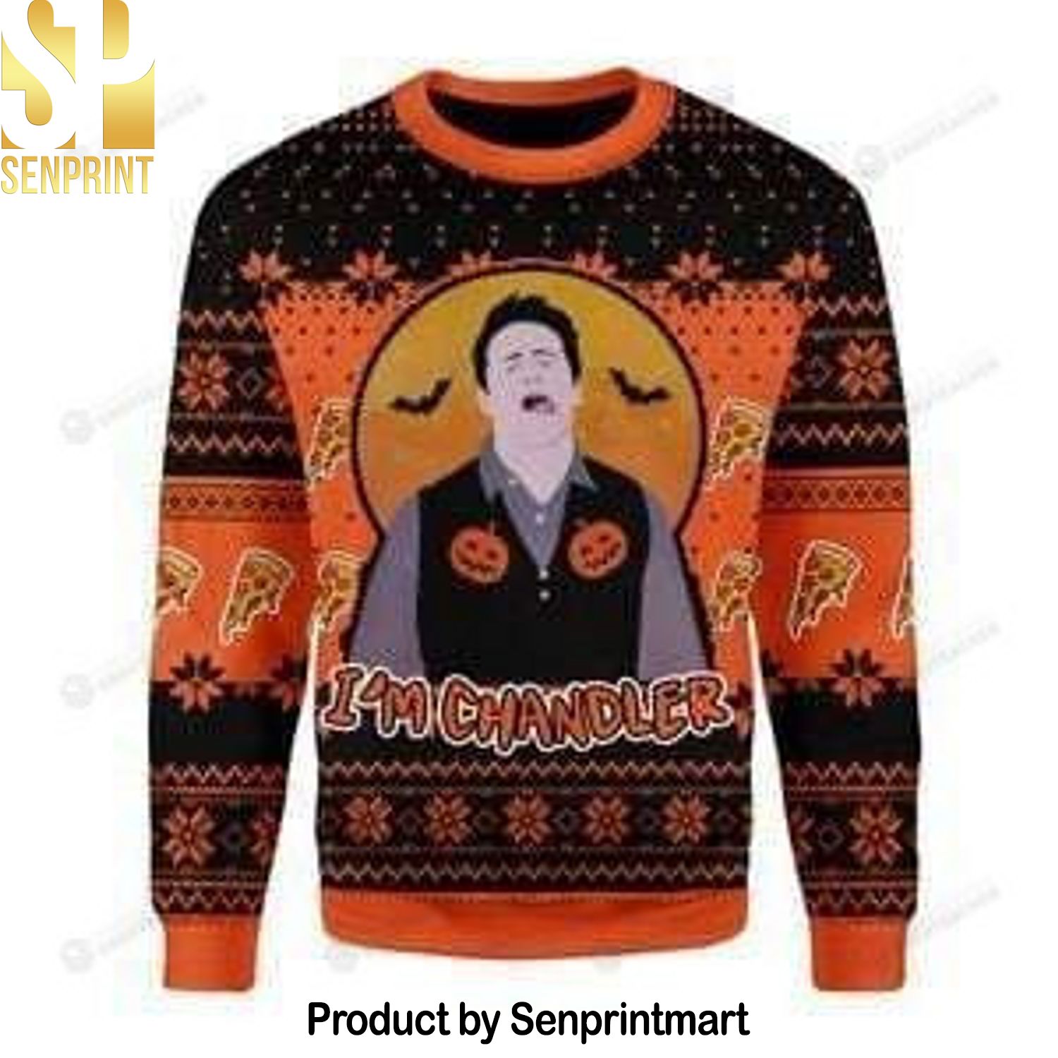 Friends Friends I’m Chandler Pizza Knitting Pattern Ugly Christmas Holiday Sweater