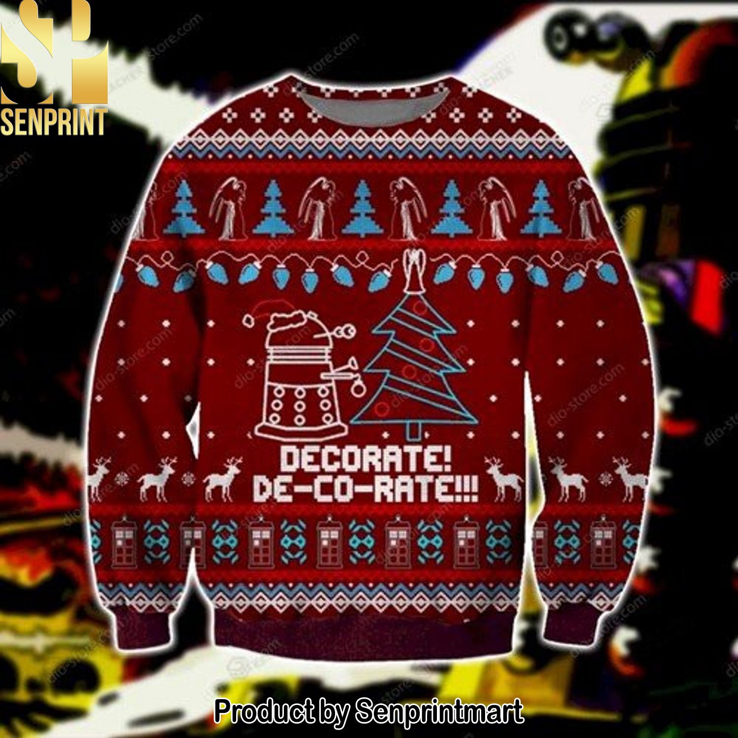 Funny Daleks Knitting Print For Christmas Gifts Ugly Christmas Wool Knitted Sweater