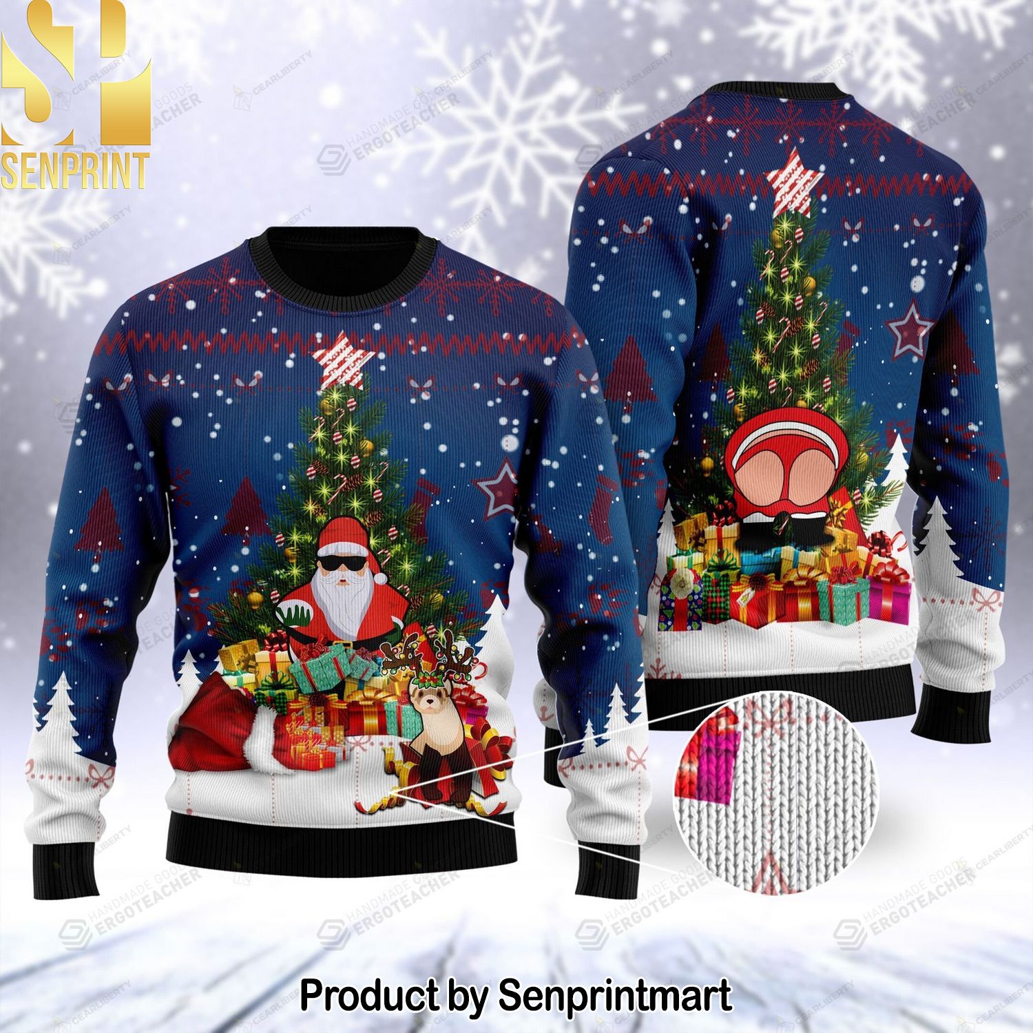 Funny With Santa Claus And Ferret For Christmas Gifts Christmas Ugly Wool Knitted Sweater