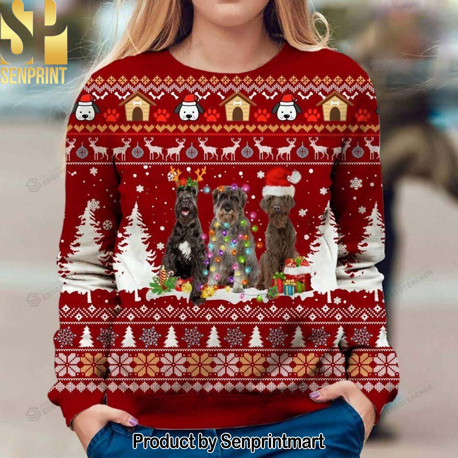 Giant Schnauzer Knitting Pattern Ugly Christmas Holiday Sweater