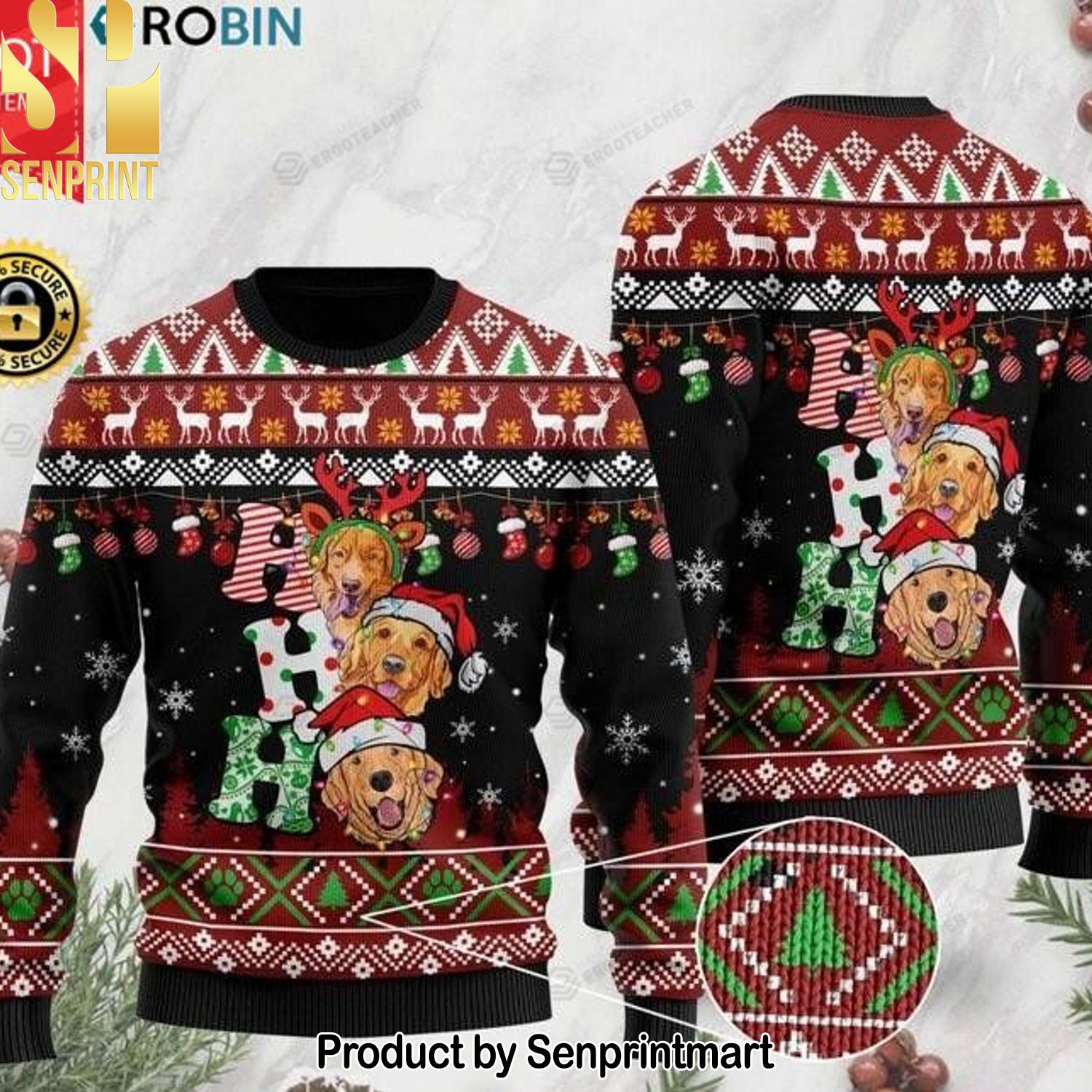 Golden Retriever Ho Ho Ho For Christmas Gifts Ugly Christmas Sweater