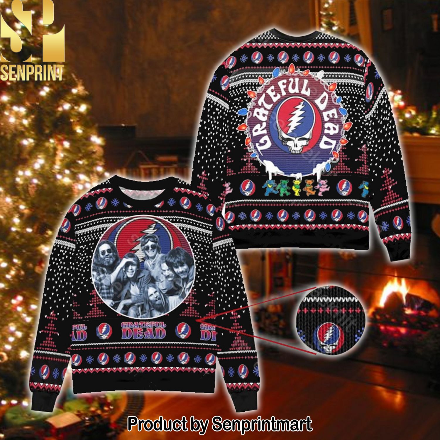 Grateful Dead Christmas Ugly Wool Knitted Sweater