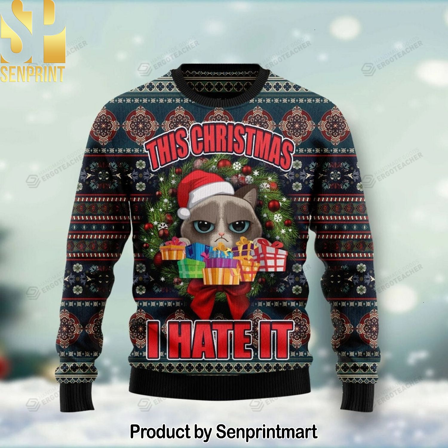 Grumpy Cat This Christmas I Hate It Knitting Pattern Ugly Christmas Sweater