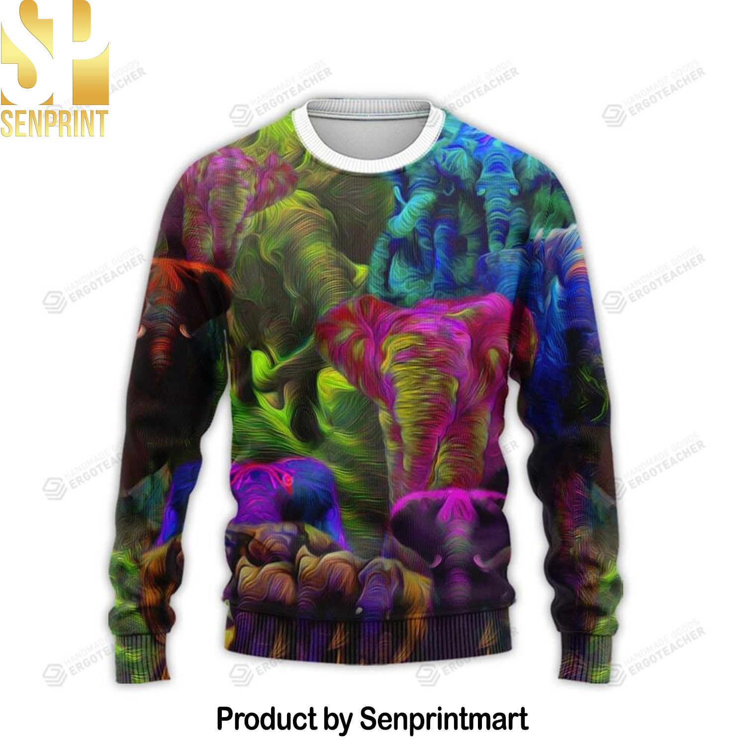 H Awesome Illusory Elephants For Christmas Gifts Ugly Xmas Wool Knitted Sweater