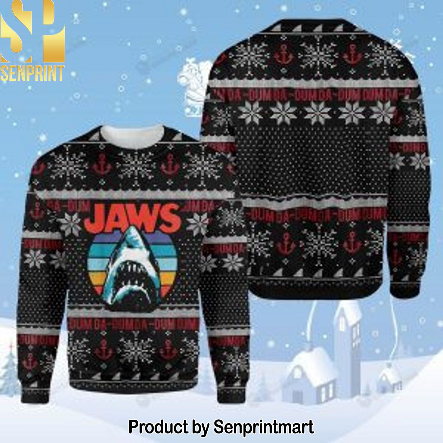 Halloween Horror Shark Jaws For Christmas Gifts Ugly Christmas Sweater