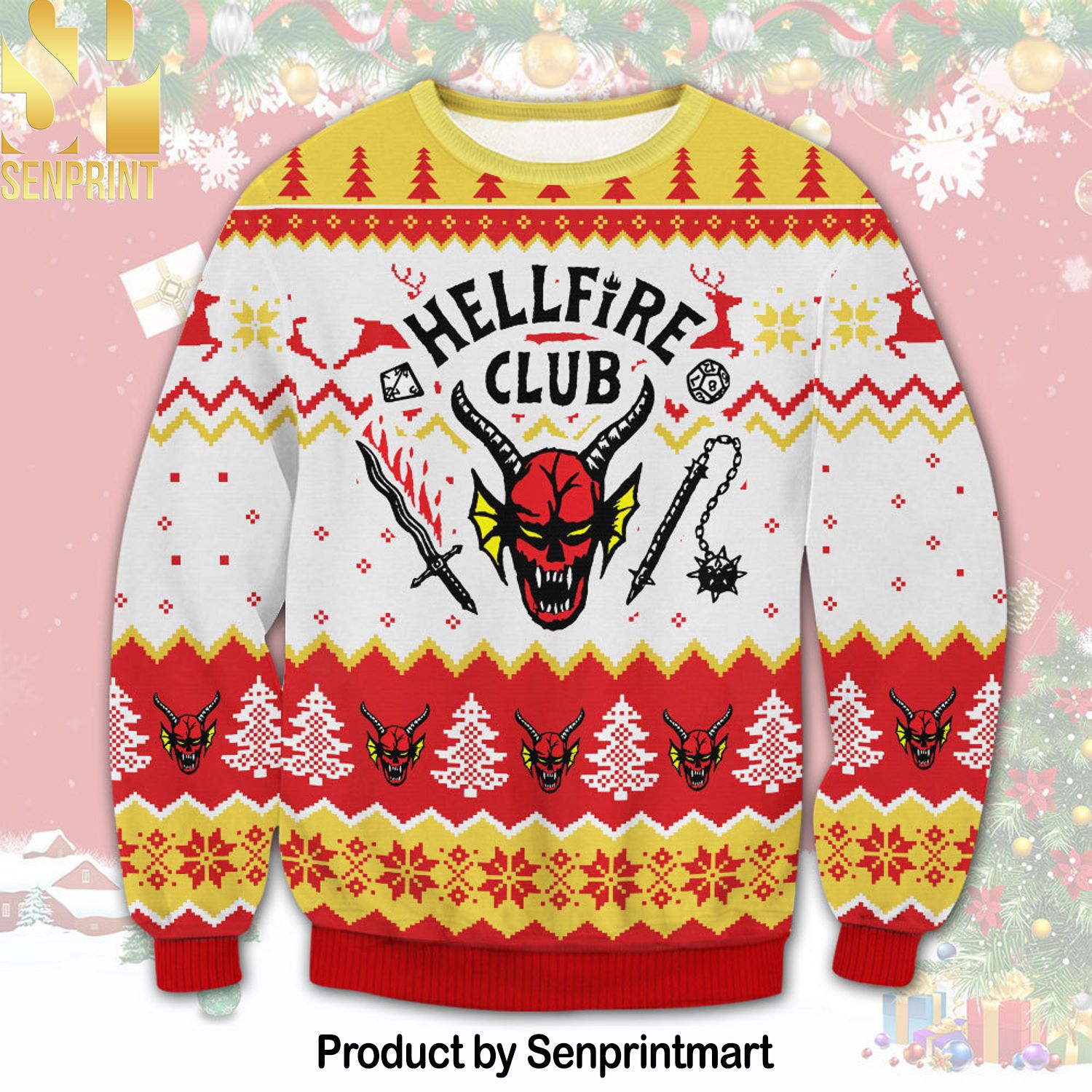 Hellfire Club Stranger Things For Christmas Gifts Ugly Christmas Holiday Sweater