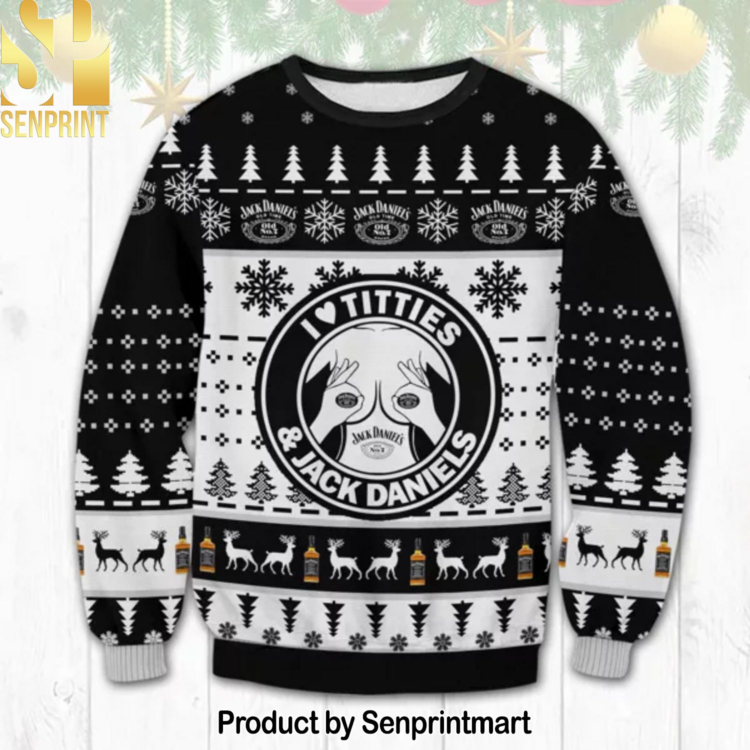 Jack Daniels Titties Funny 3D Printed Ugly Christmas Sweater