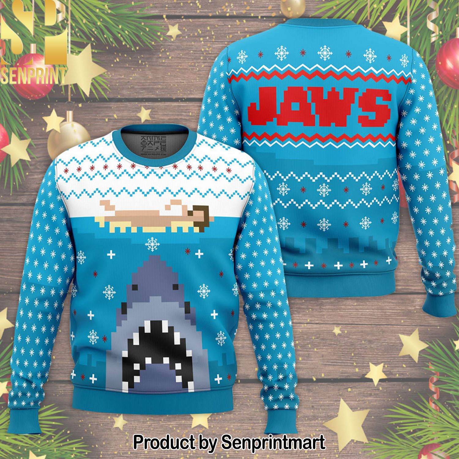 Jaws Horror Movie Christmas Ugly Wool Knitted Sweater