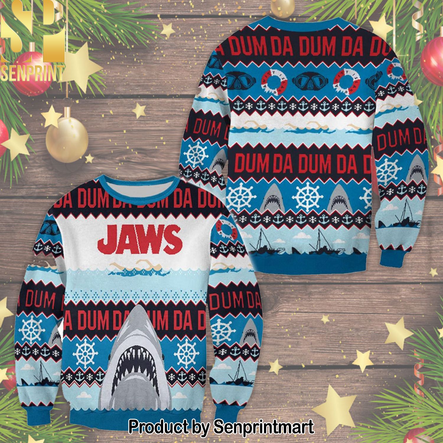 Jaws Horror Movie Knitting Pattern Ugly Christmas Sweater
