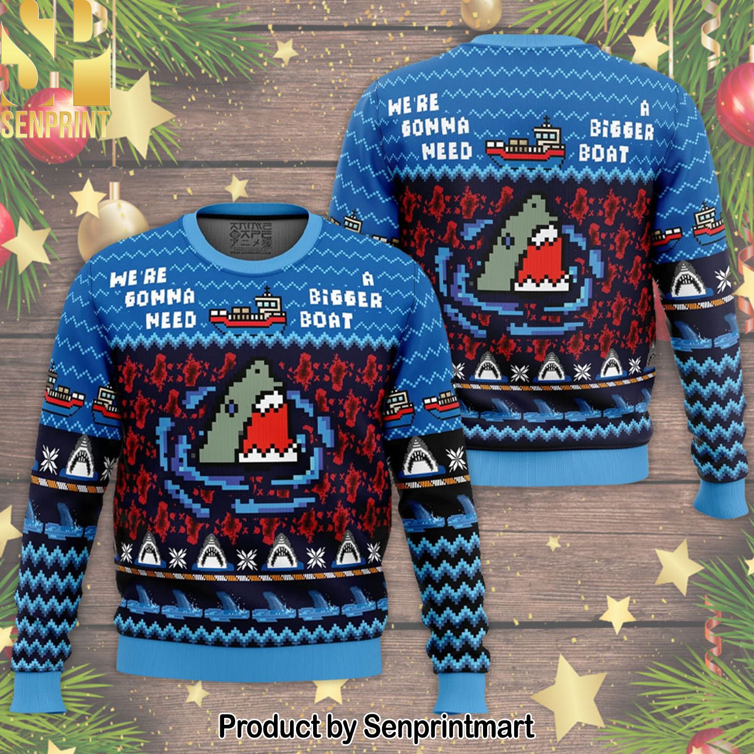 Jaws Horror Movie Ugly Christmas Holiday Sweater