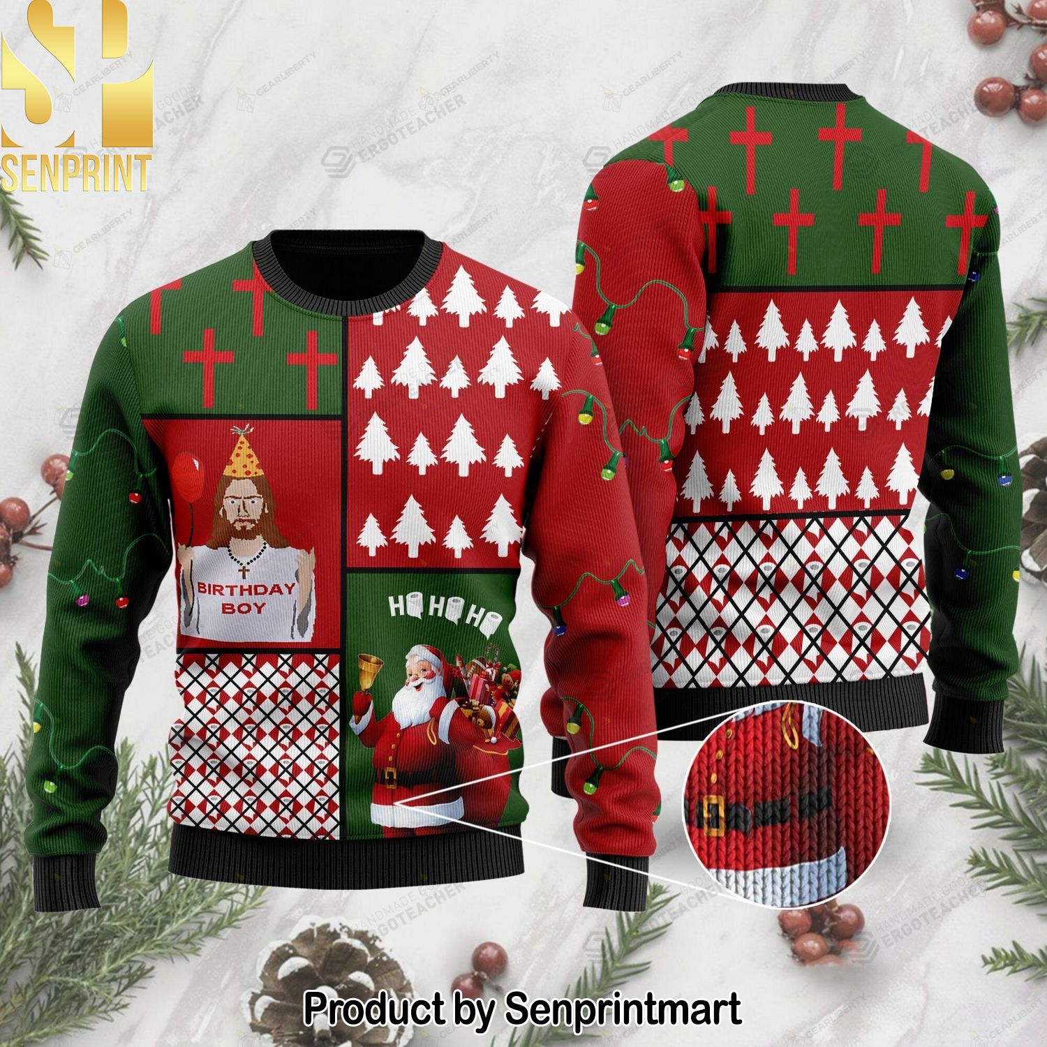 Jesus Birthday Boy And Santa Claus Ho Ho Ho Ugly Christmas Sweater