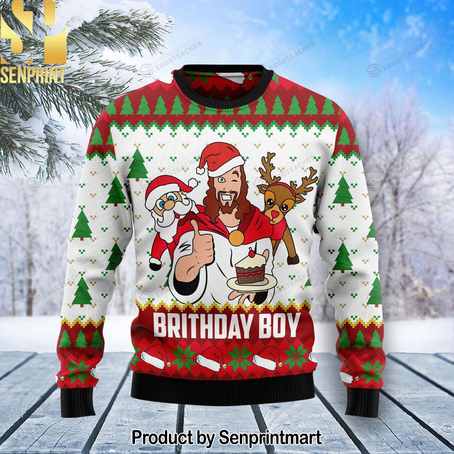 Jesus Birthday Boy Ugly Christmas Wool Knitted Sweater