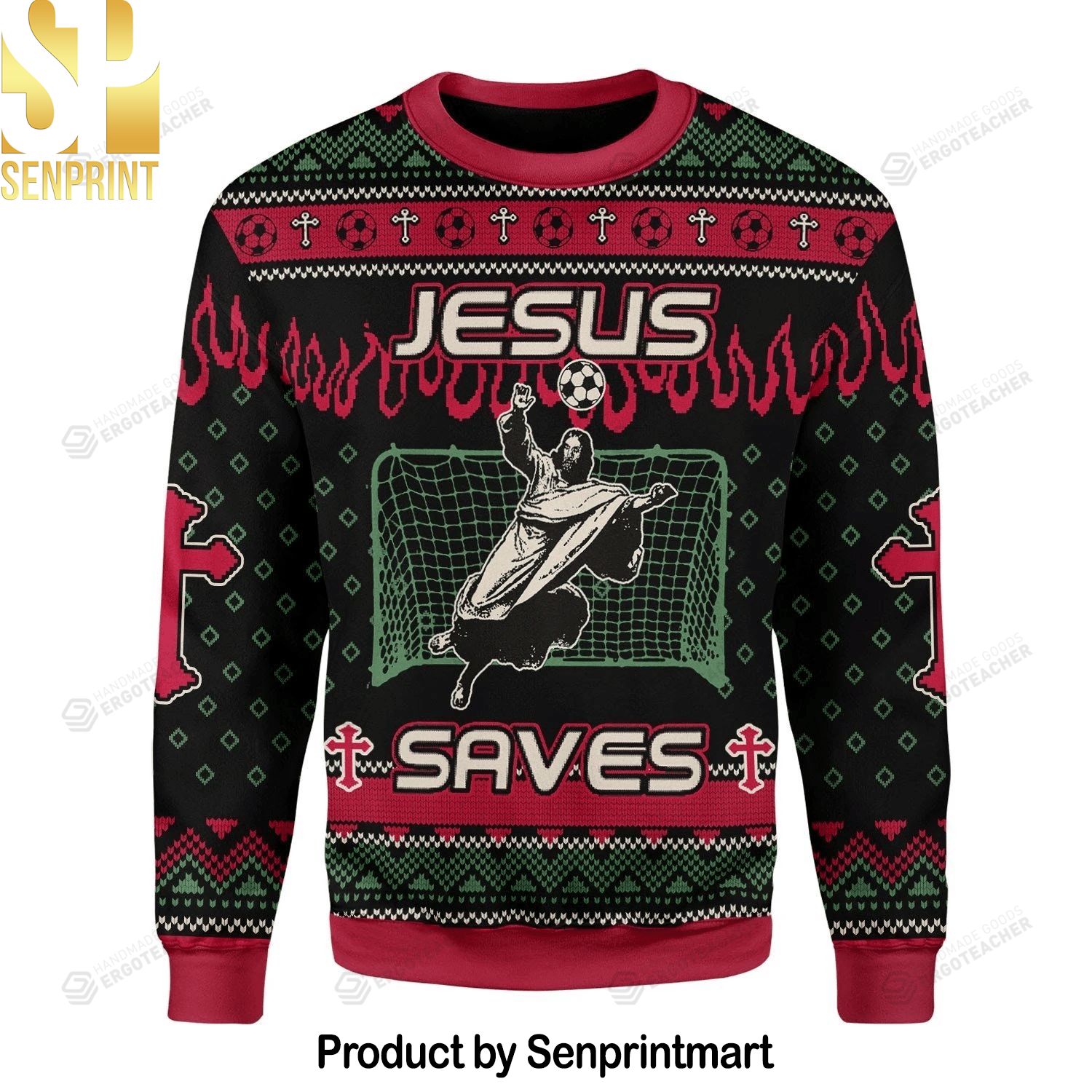 Jesus Saves Football Ugly Xmas Wool Knitted Sweater