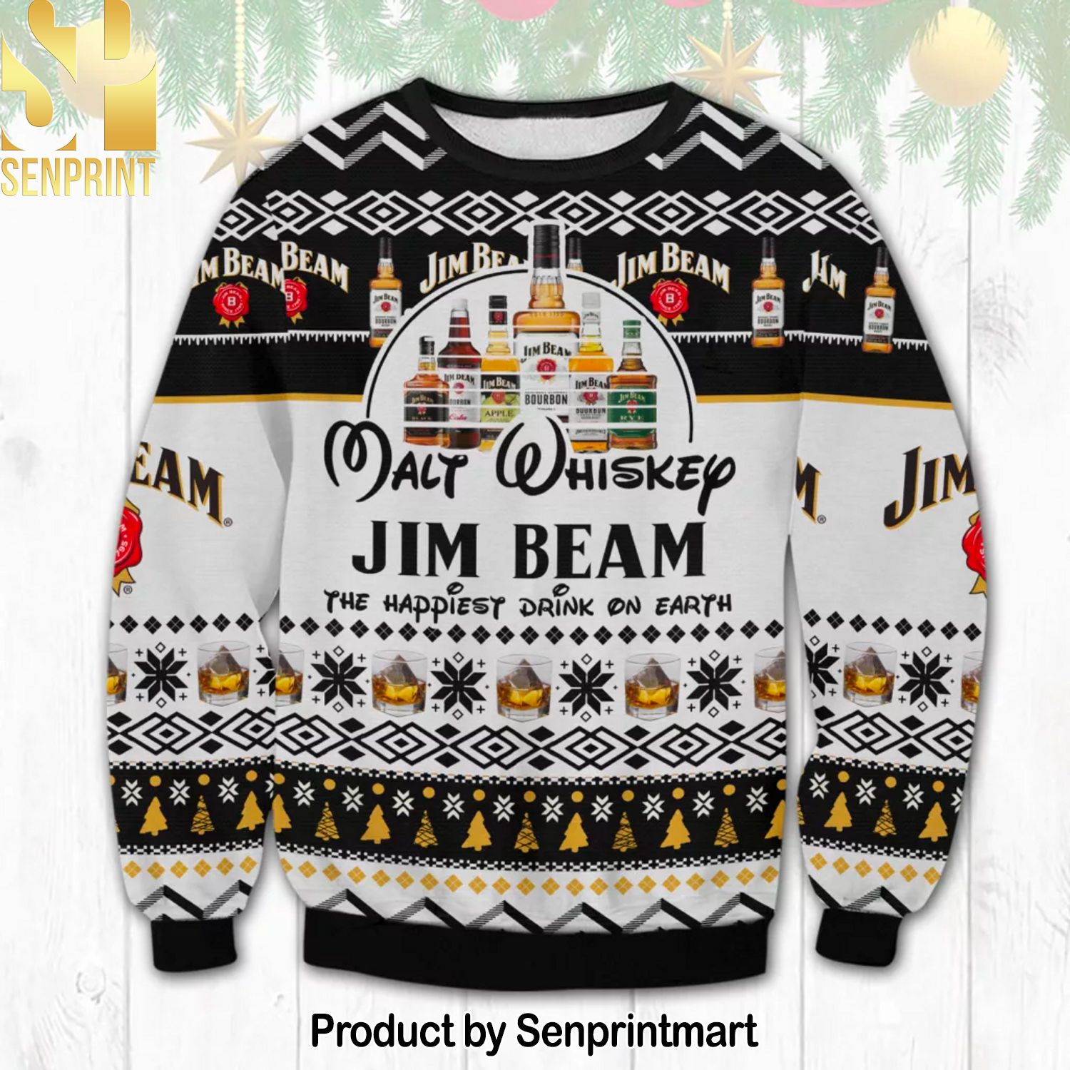 Jim Beam Happiest Drink For Christmas Gifts Ugly Christmas Sweater