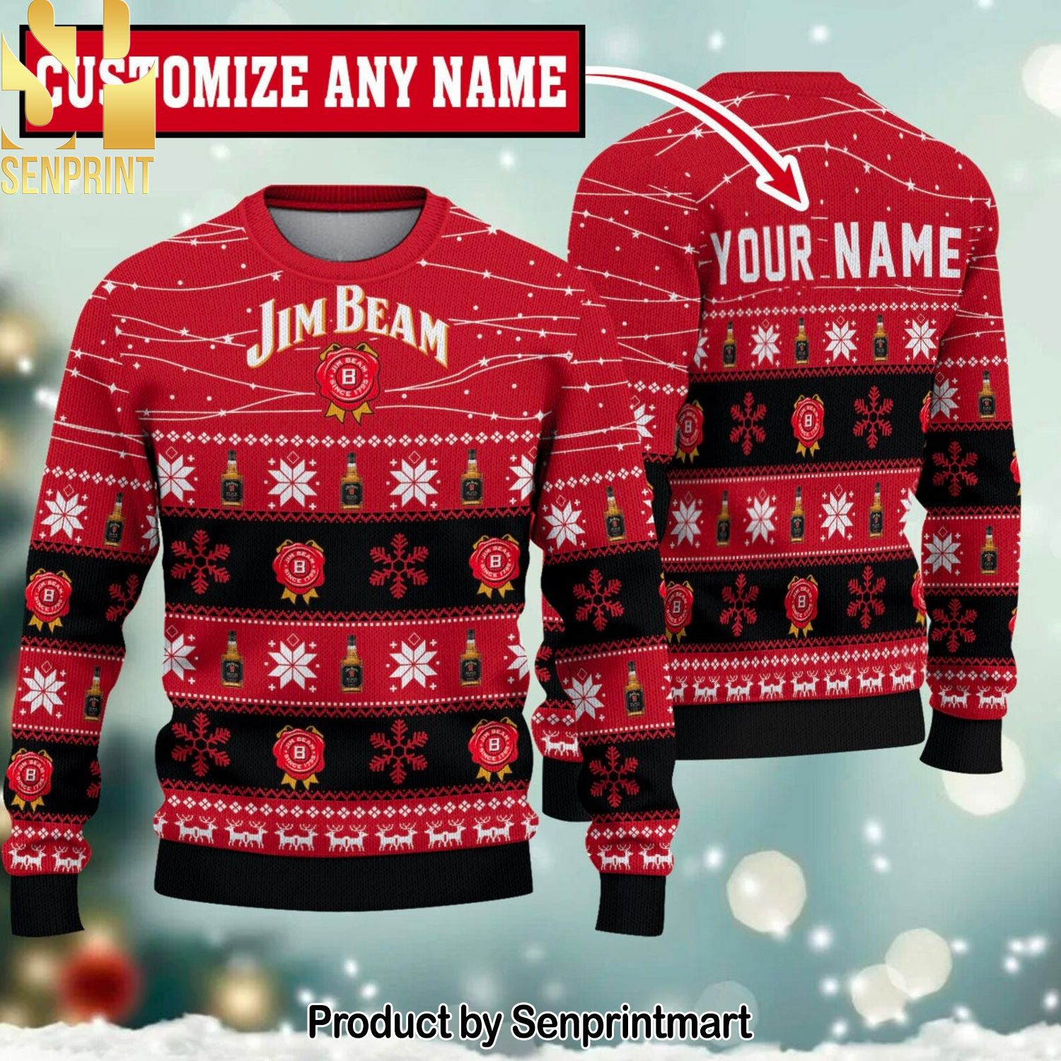 Jim Beam Twinkle Light Custom Name For Christmas Gifts Ugly Christmas Sweater