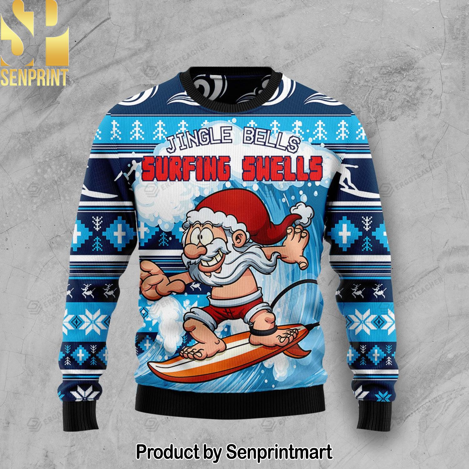 Jingle Bells Surfing Swells Ugly Xmas Wool Knitted Sweater