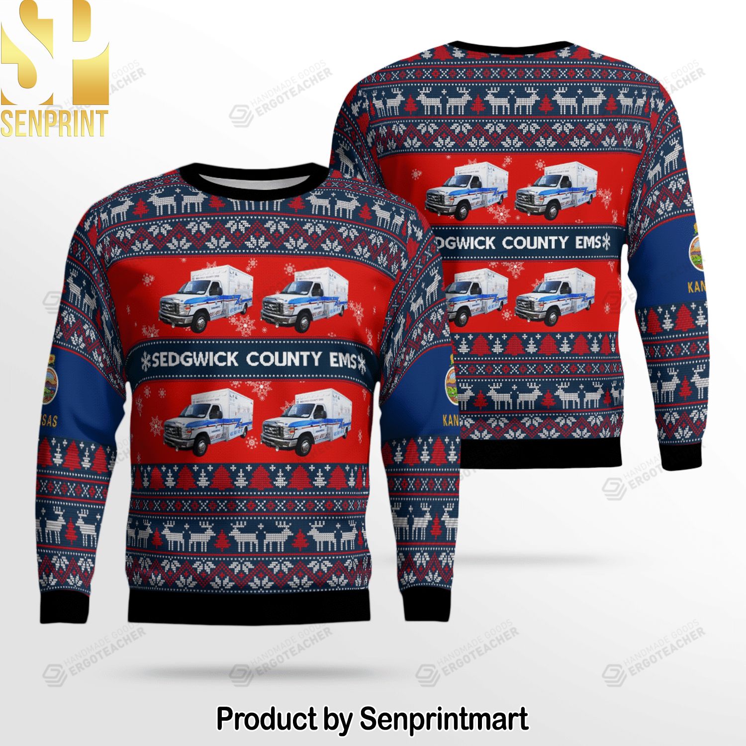 Kansas Sedgwick County Ems Knitting Pattern 3D Print Ugly Sweater